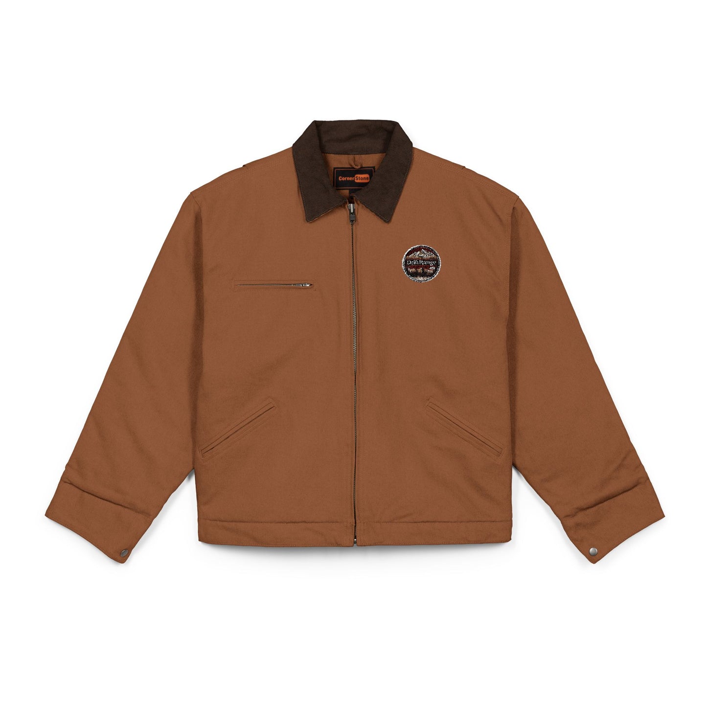 Work Jacket — Rugged Brown Duck Cloth Jacket with Small Chest Logo