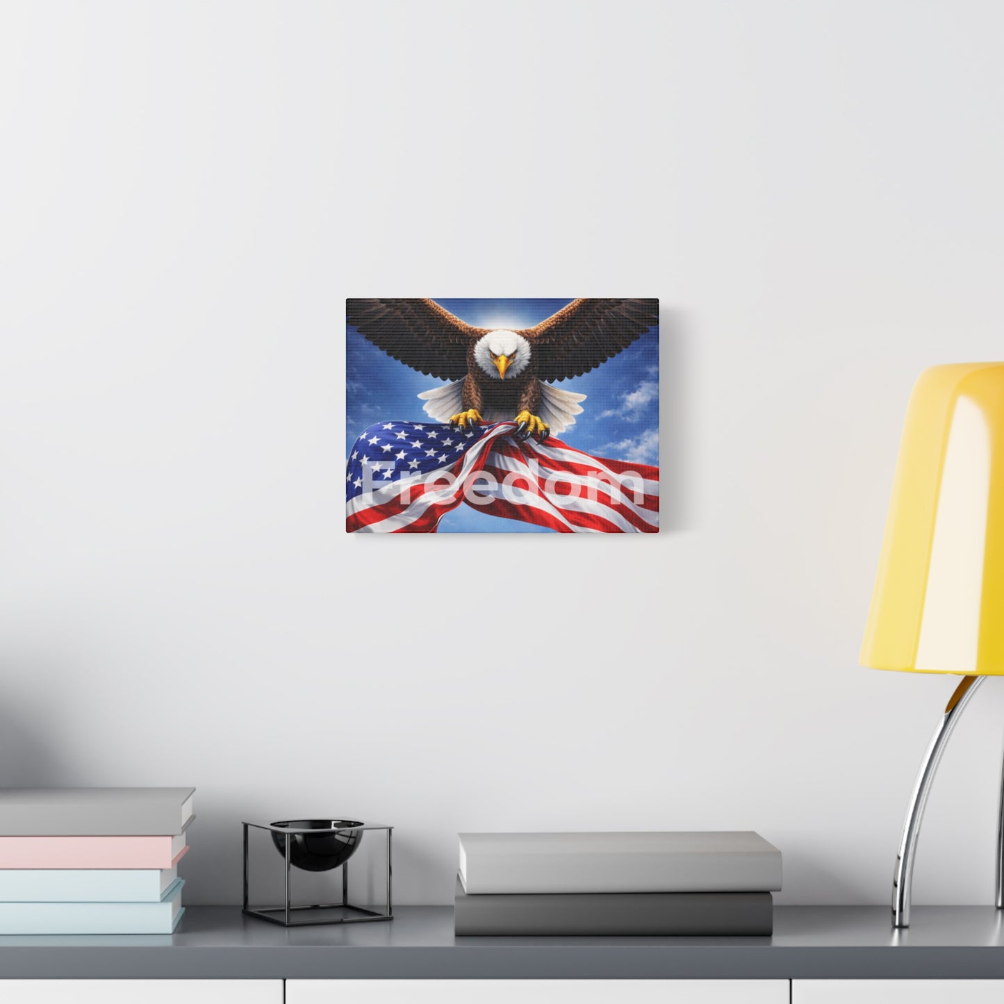 Patriotic Eagle & American Flag Canvas – "Freedom" Matte Stretched Wall Art
