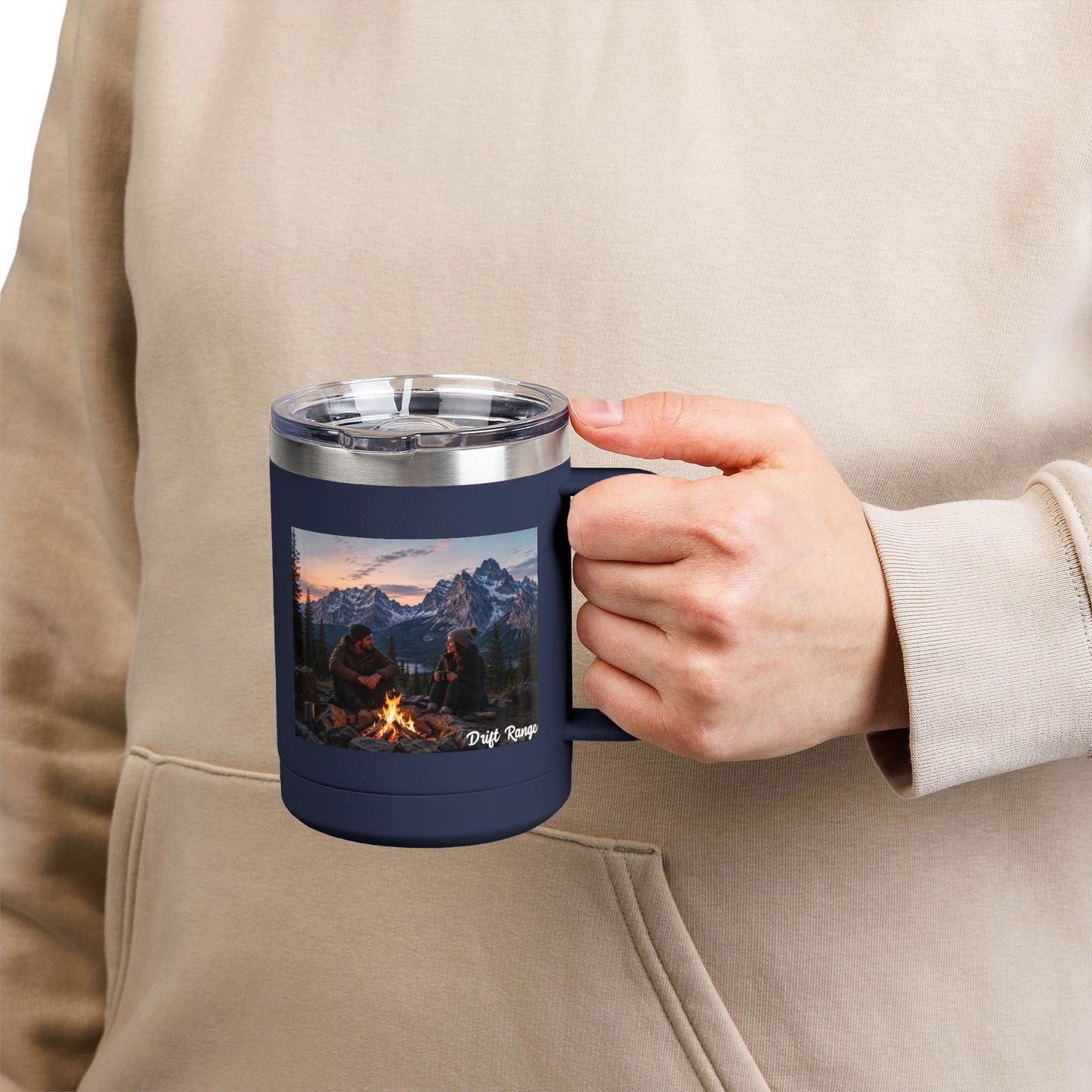 Campfire Mountain Travel Mug — 'Drift Range' 15oz Insulated Coffee Tumbler