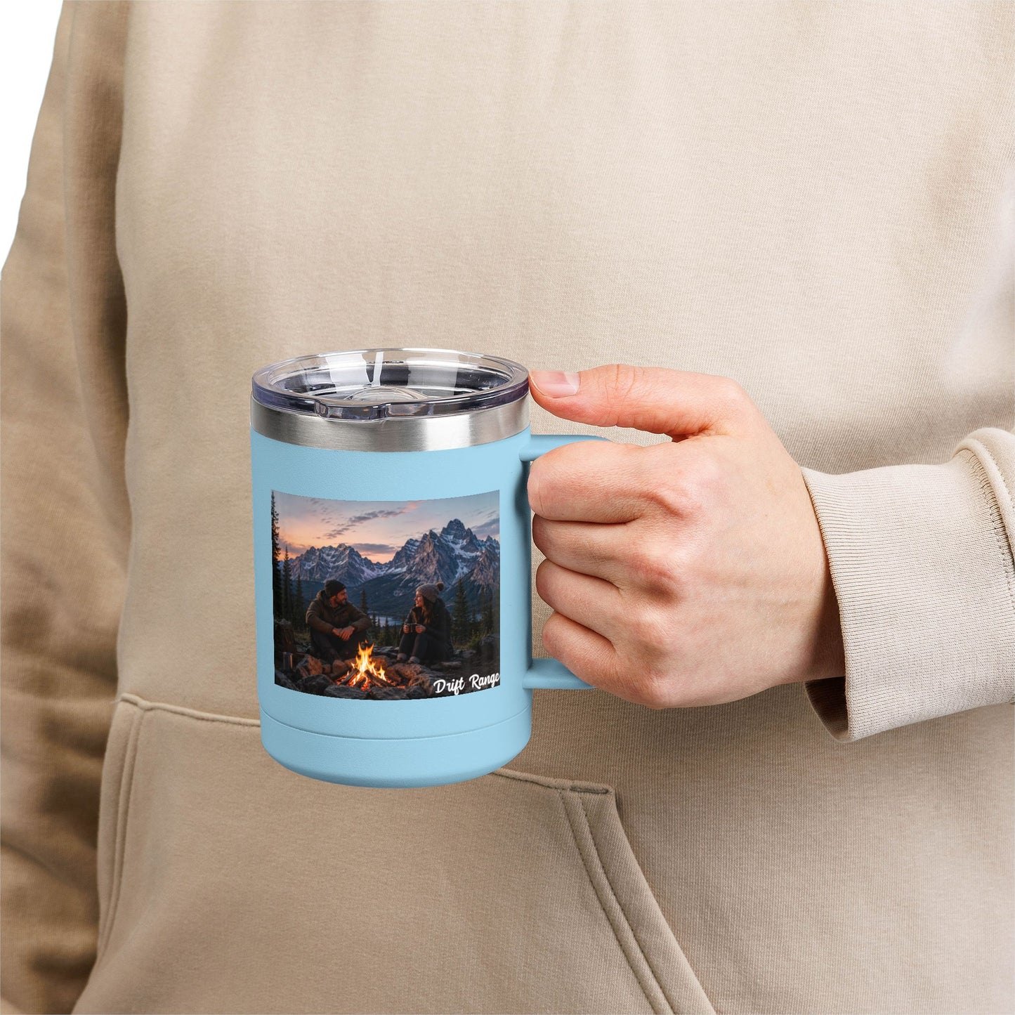 Campfire Mountain Travel Mug — 'Drift Range' 15oz Insulated Coffee Tumbler