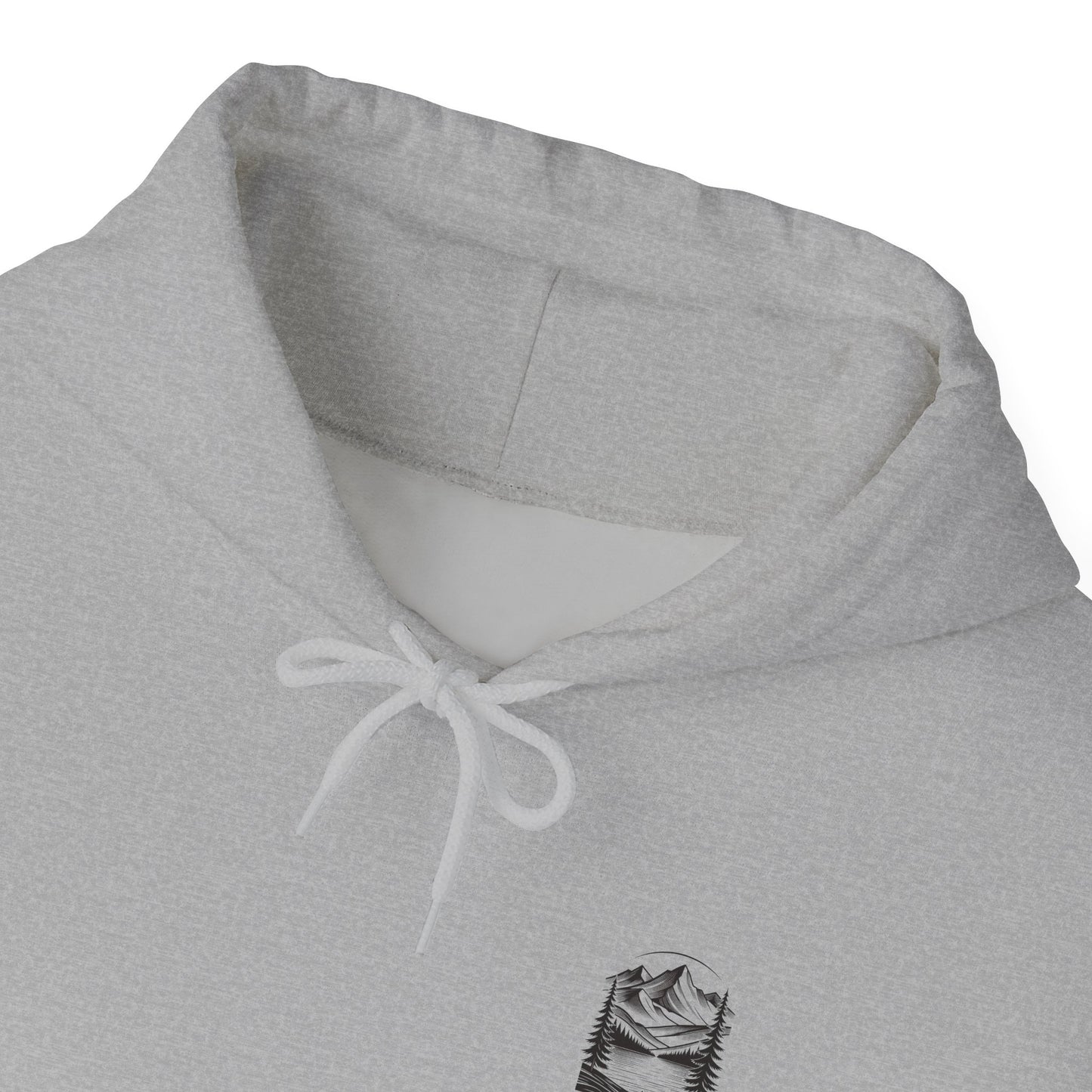 Minimalist 'Mountain Scene Sketch' Hoodie — Small Chest & Sleeve Sketch Print