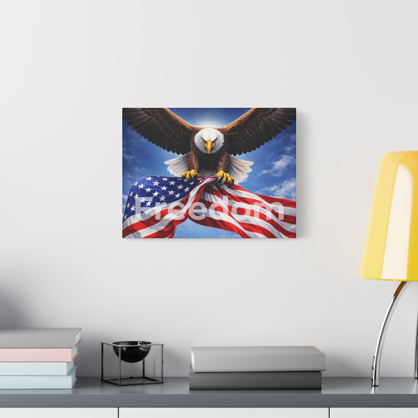 Patriotic Eagle & American Flag Canvas – "Freedom" Matte Stretched Wall Art