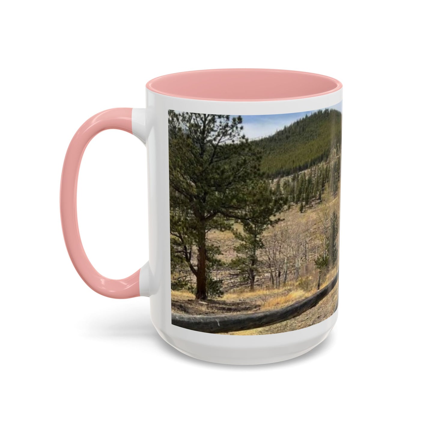 Empire Colorado Mountains Accent Coffee Mug — Scenic Pine Forest & Rustic Fence 11oz/15oz