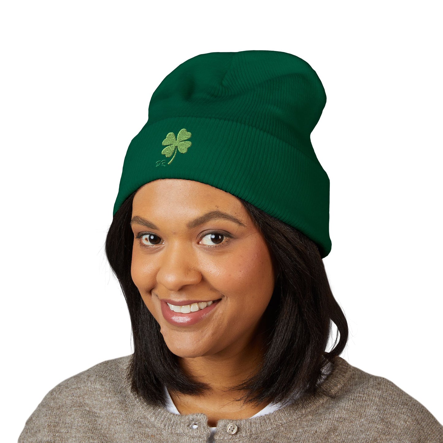 Embroidered Shamrock Cuffed Beanie