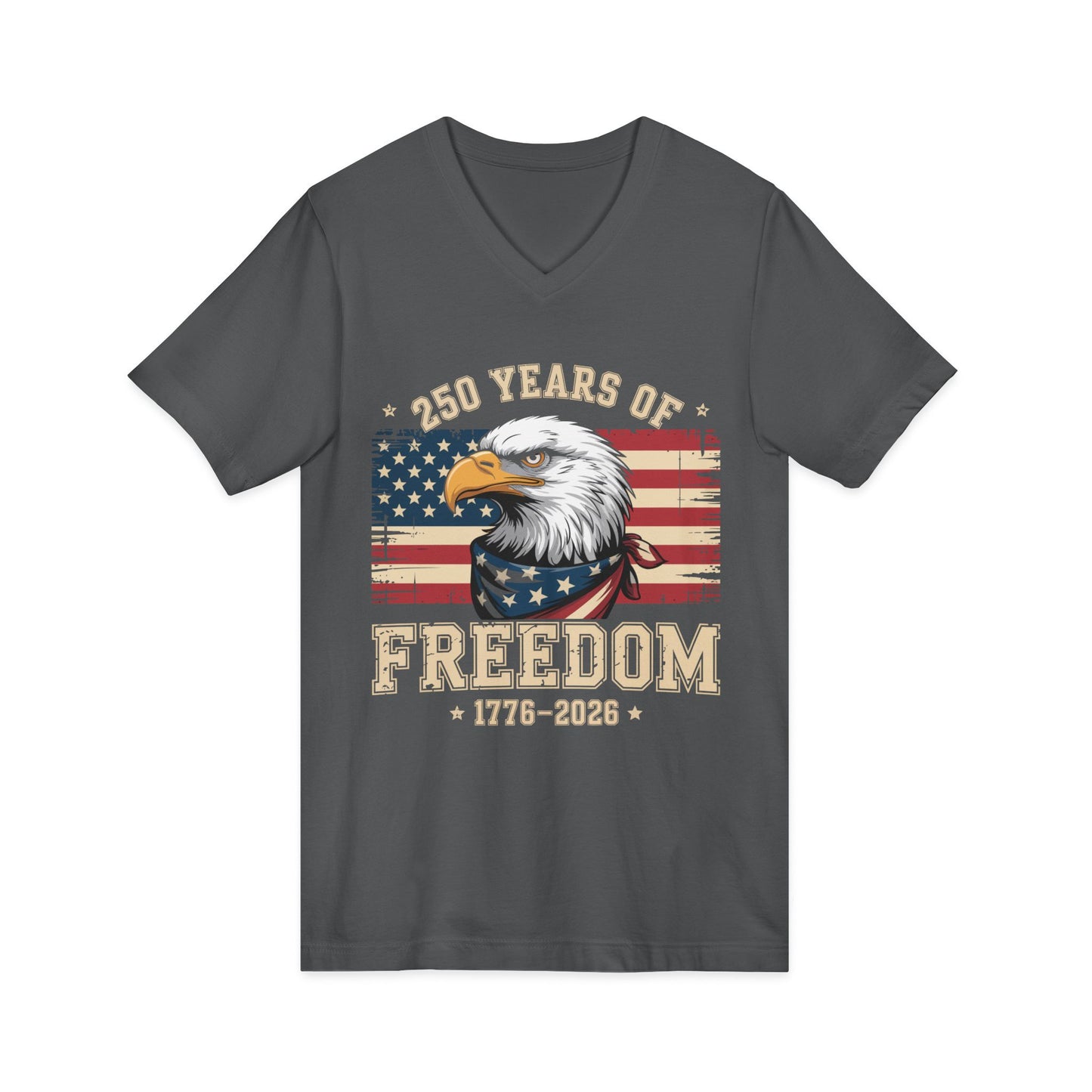 Freedom 250th V-Neck Tee - Bald Eagle & American Flag 1776-2026