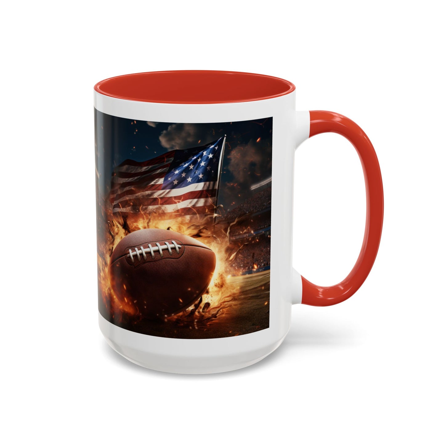 American Football Coffee Mug – Patriotic Flag & Fiery Football Accent Mug (15oz)