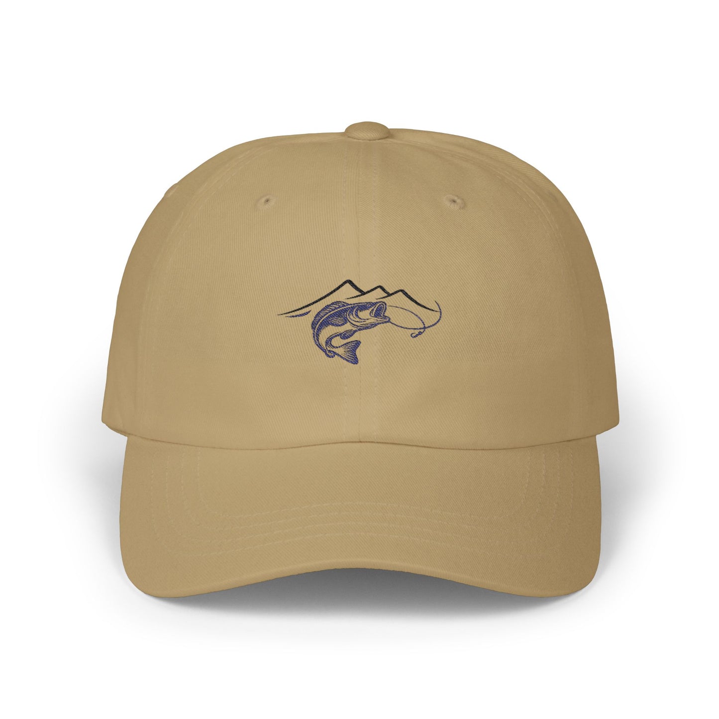 Dad Cap — Minimal Trout & Mountain Embroidered Fishing Hat