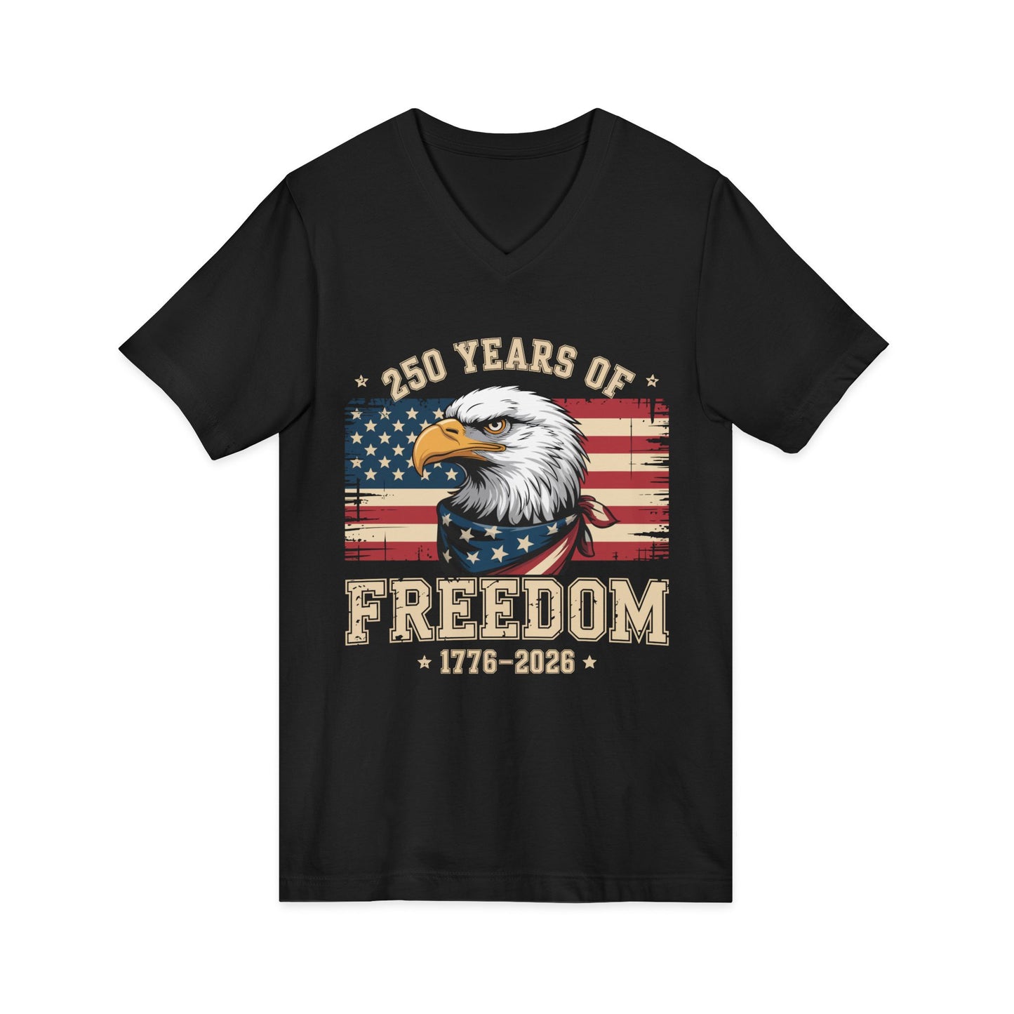 Freedom 250th V-Neck Tee - Bald Eagle & American Flag 1776-2026