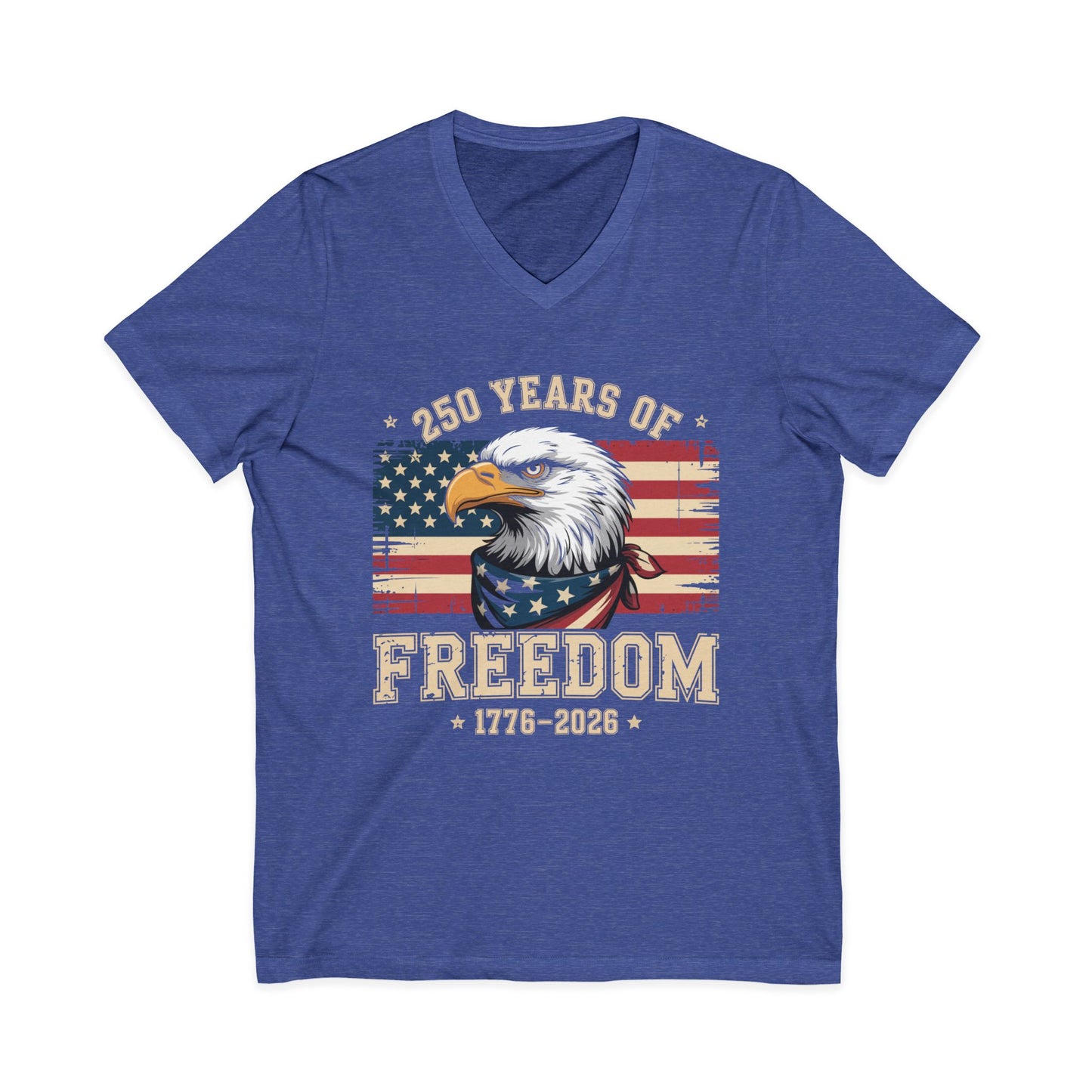 Freedom 250th V-Neck Tee - Bald Eagle & American Flag 1776-2026