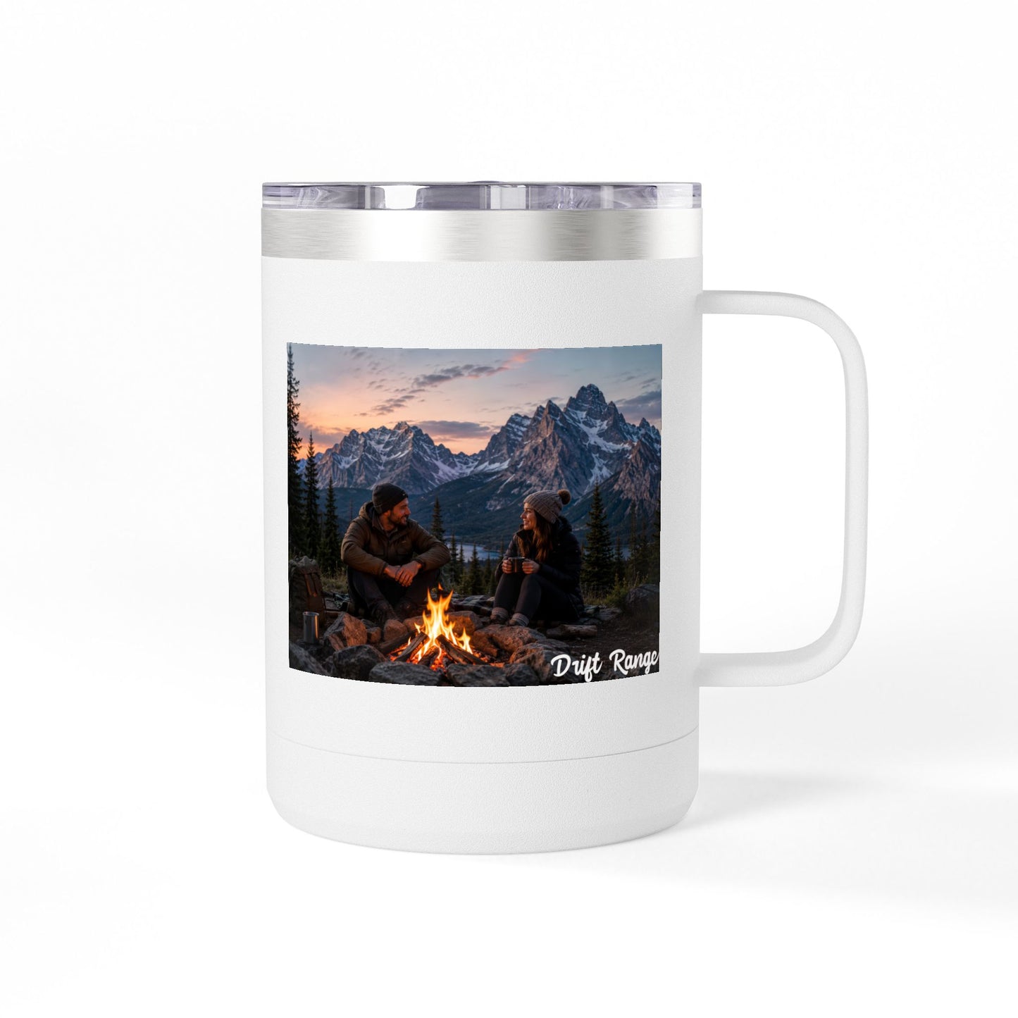 Campfire Mountain Travel Mug — 'Drift Range' 15oz Insulated Coffee Tumbler