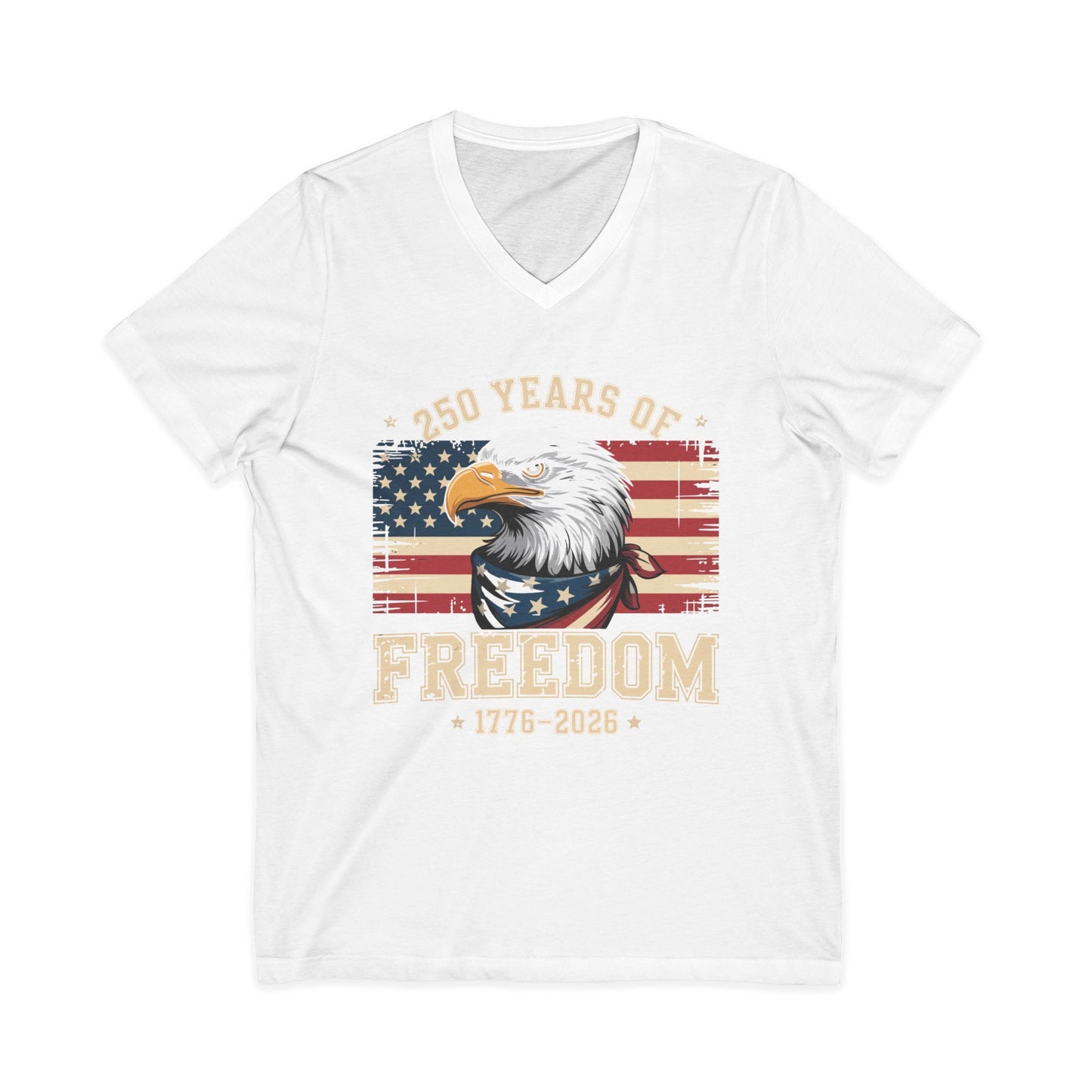 Freedom 250th V-Neck Tee - Bald Eagle & American Flag 1776-2026