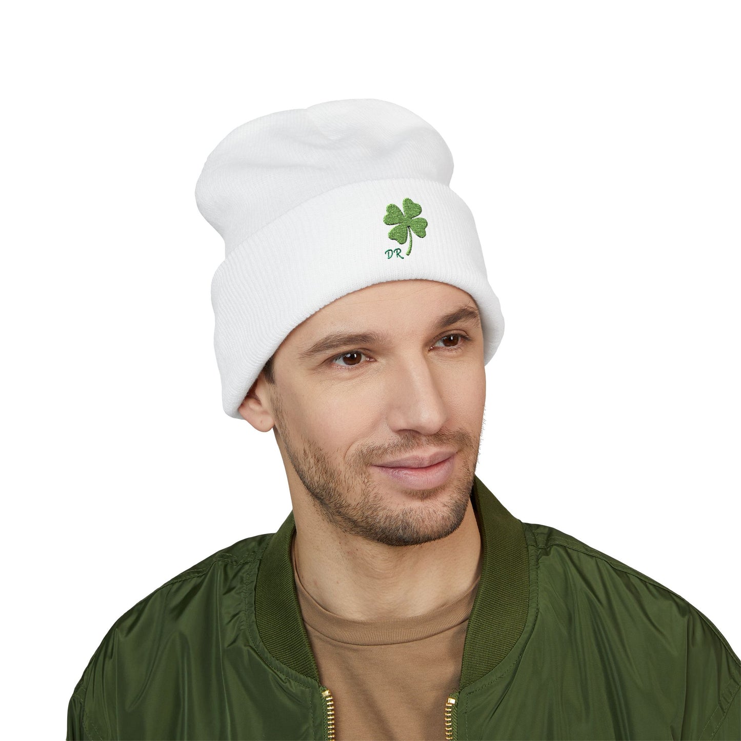 Embroidered Shamrock Cuffed Beanie