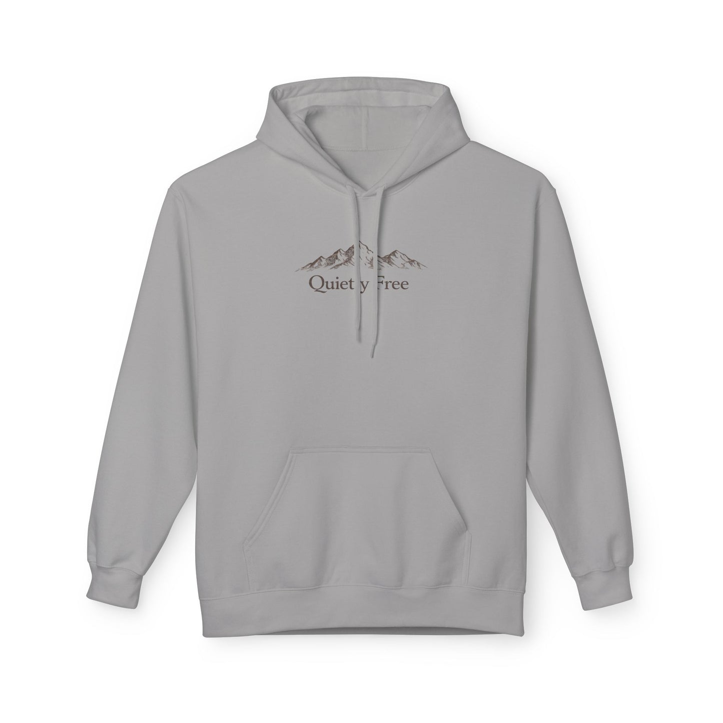 Quiet & Free Mountain Hoodie — Minimal Nature Graphic Pullover
