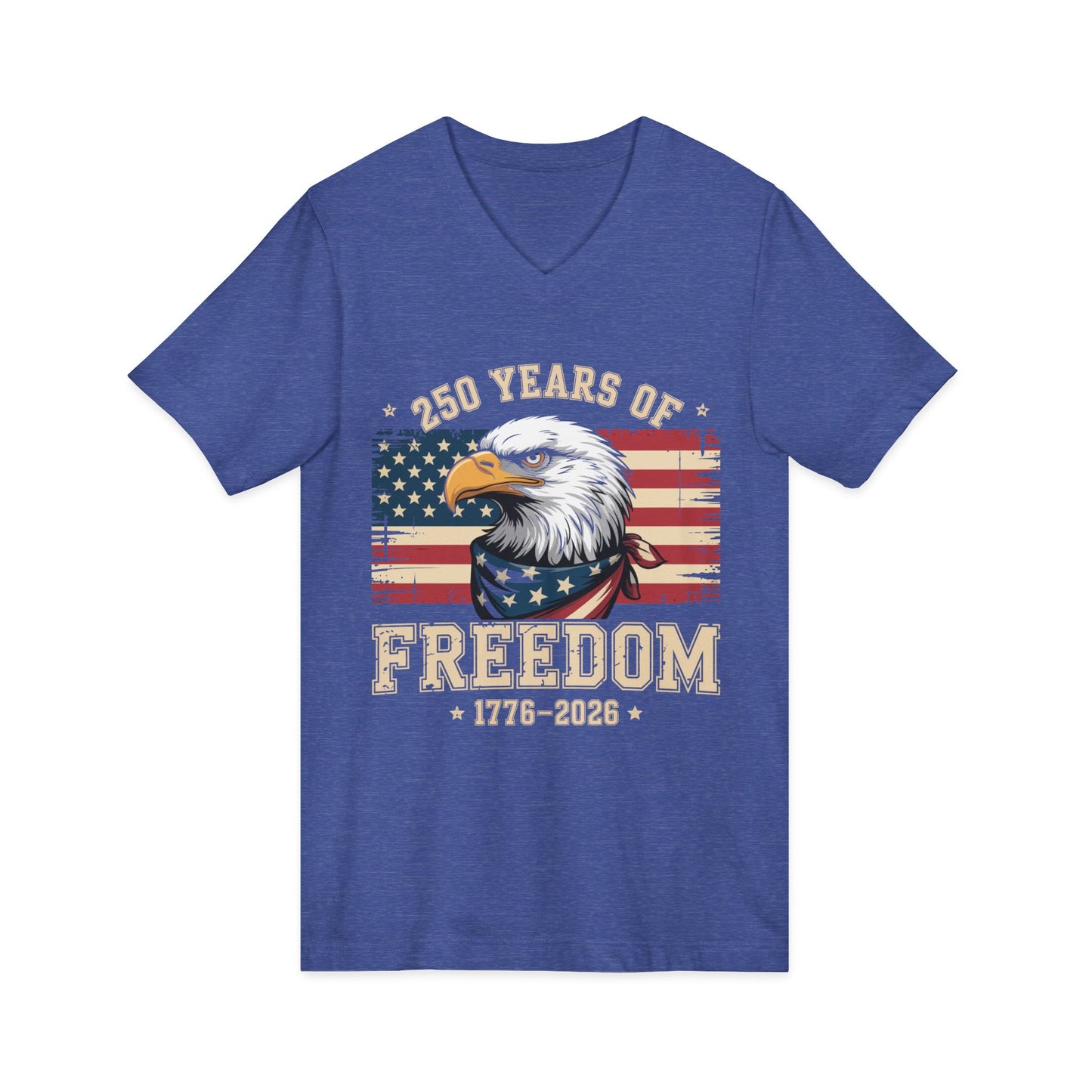 Freedom 250th V-Neck Tee - Bald Eagle & American Flag 1776-2026
