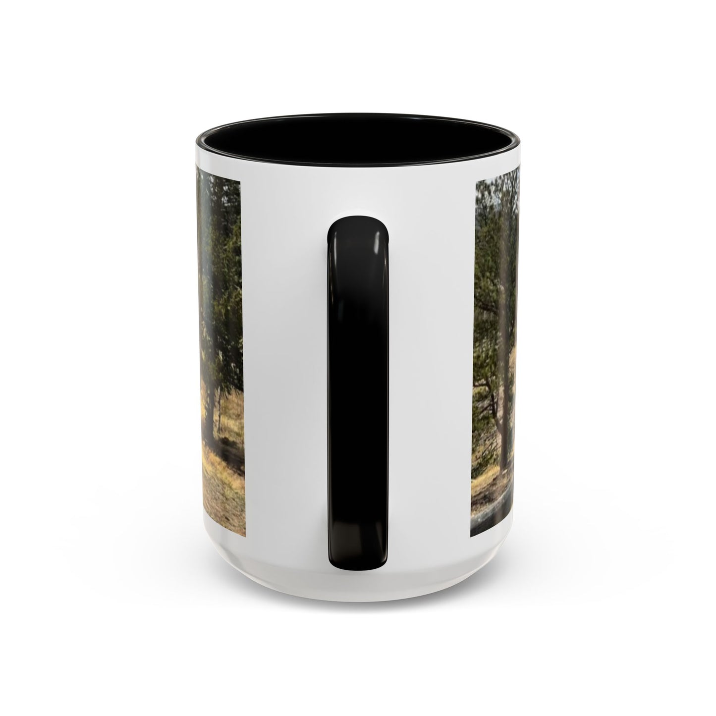 Empire Colorado Mountains Accent Coffee Mug — Scenic Pine Forest & Rustic Fence 11oz/15oz