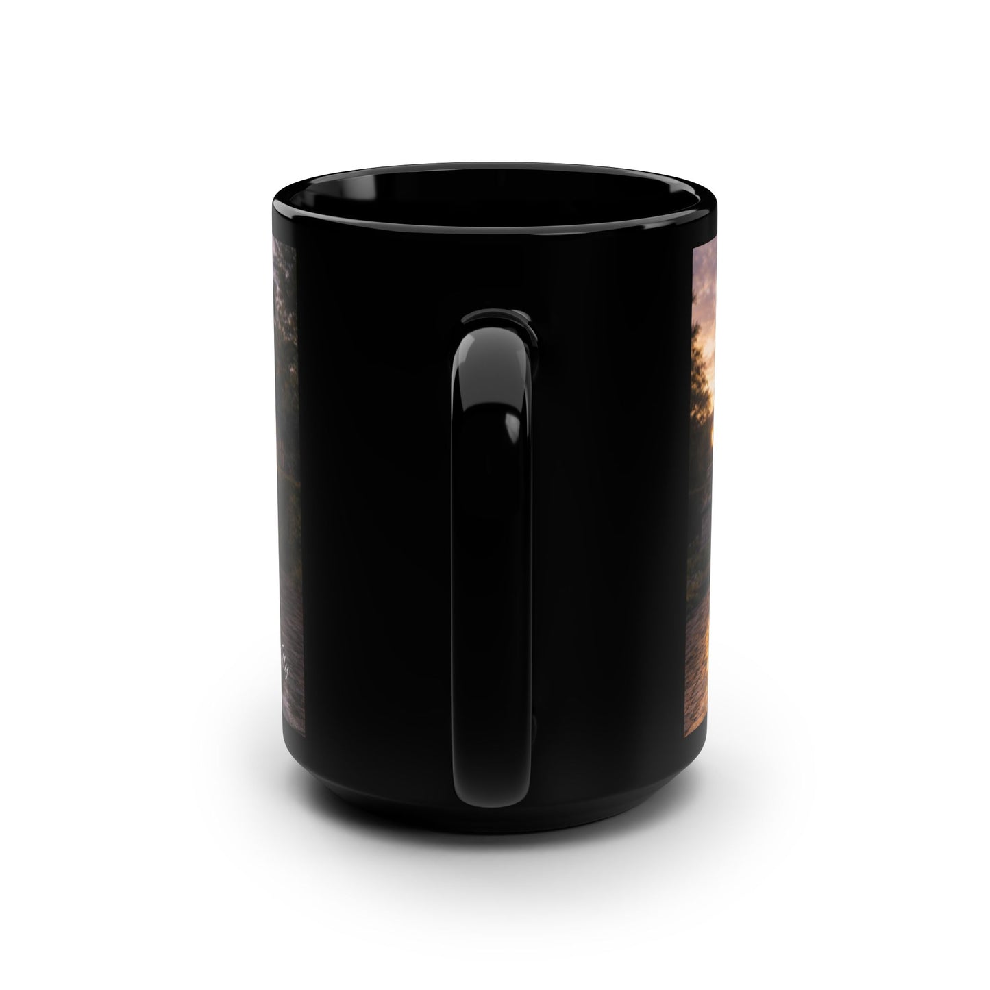 Vintage Convertible Car Scene 15oz Black Mug — Classic Car & Cozy Mansion Coffee Cup
