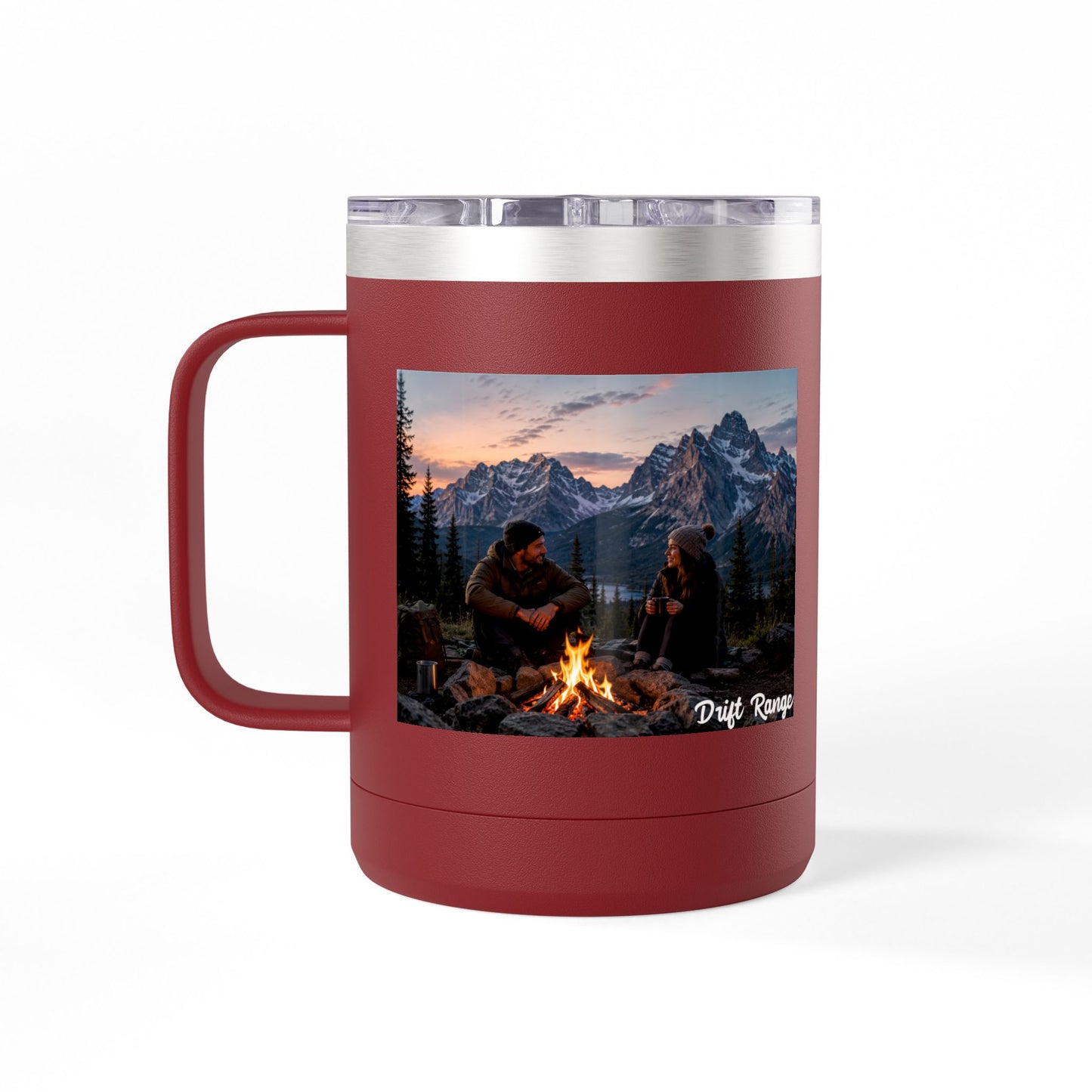 Campfire Mountain Travel Mug — 'Drift Range' 15oz Insulated Coffee Tumbler