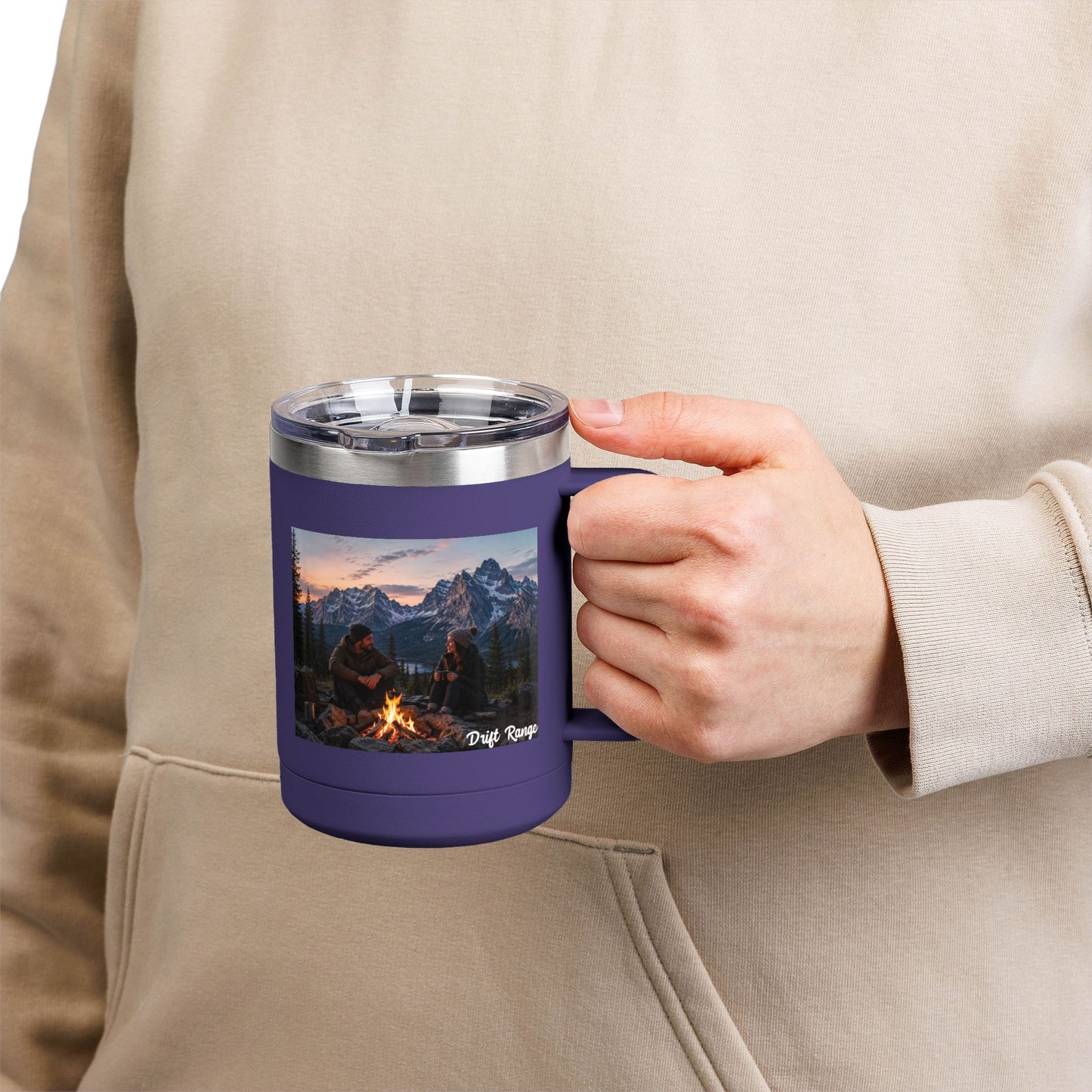 Campfire Mountain Travel Mug — 'Drift Range' 15oz Insulated Coffee Tumbler