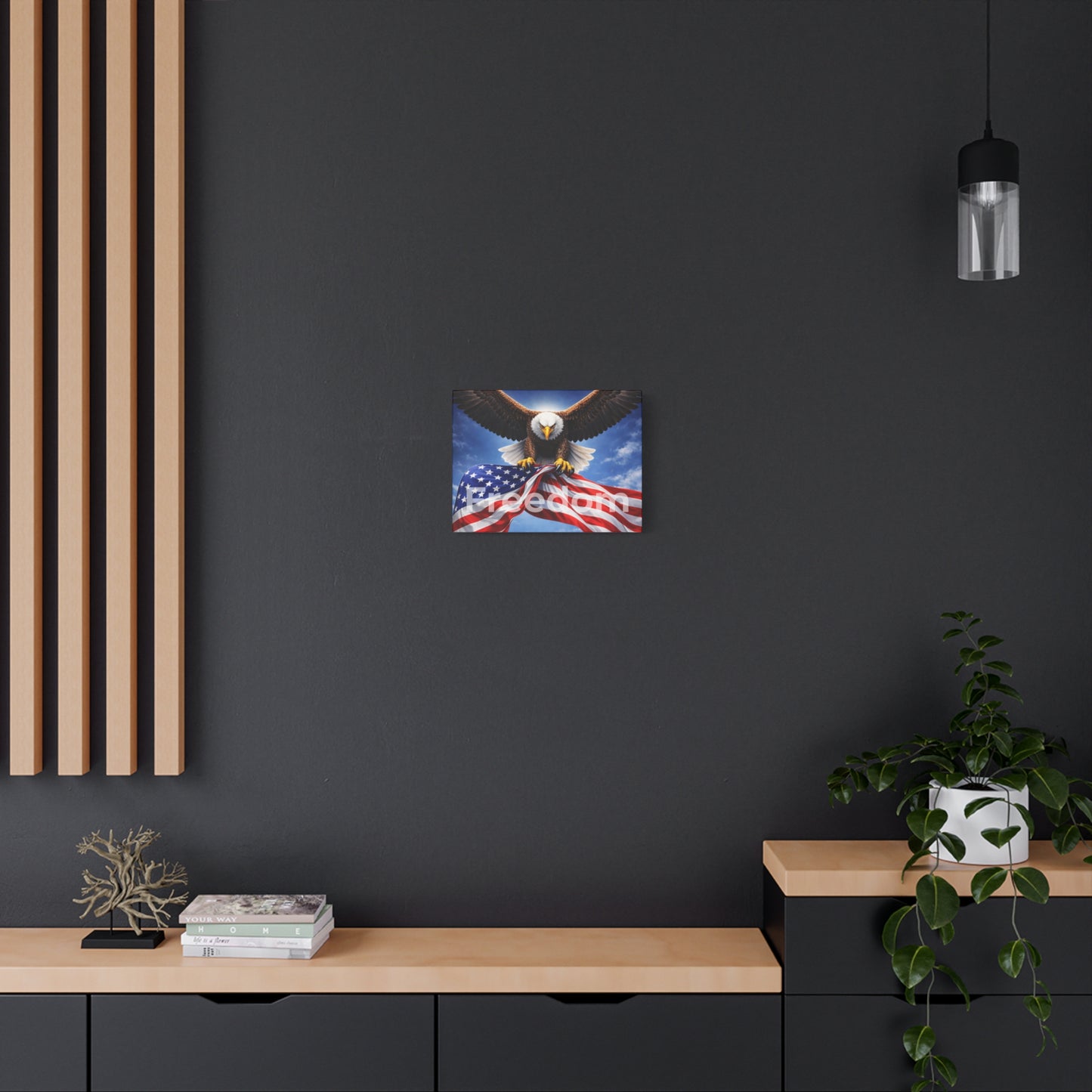 Patriotic Eagle & American Flag Canvas – "Freedom" Matte Stretched Wall Art