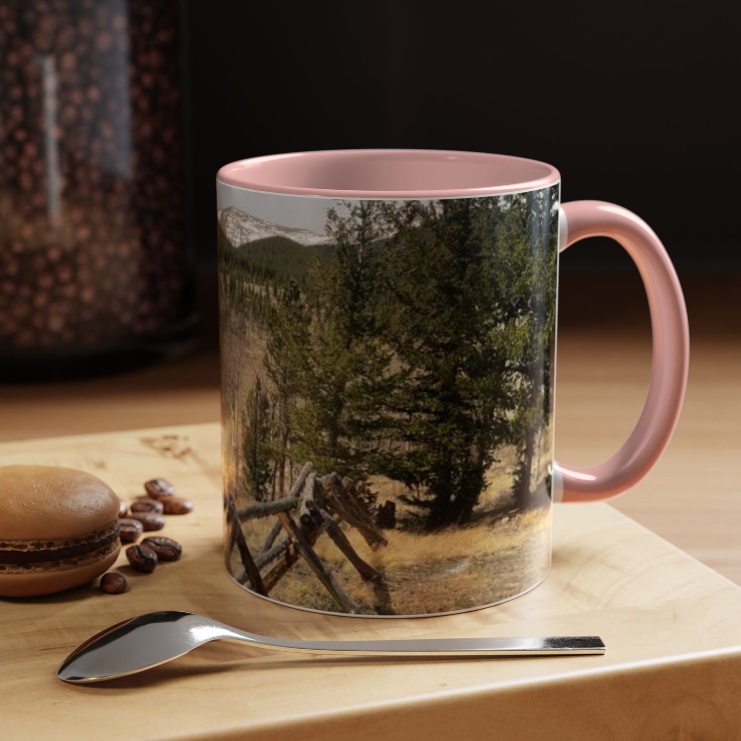Empire Colorado Mountains Accent Coffee Mug — Scenic Pine Forest & Rustic Fence 11oz/15oz