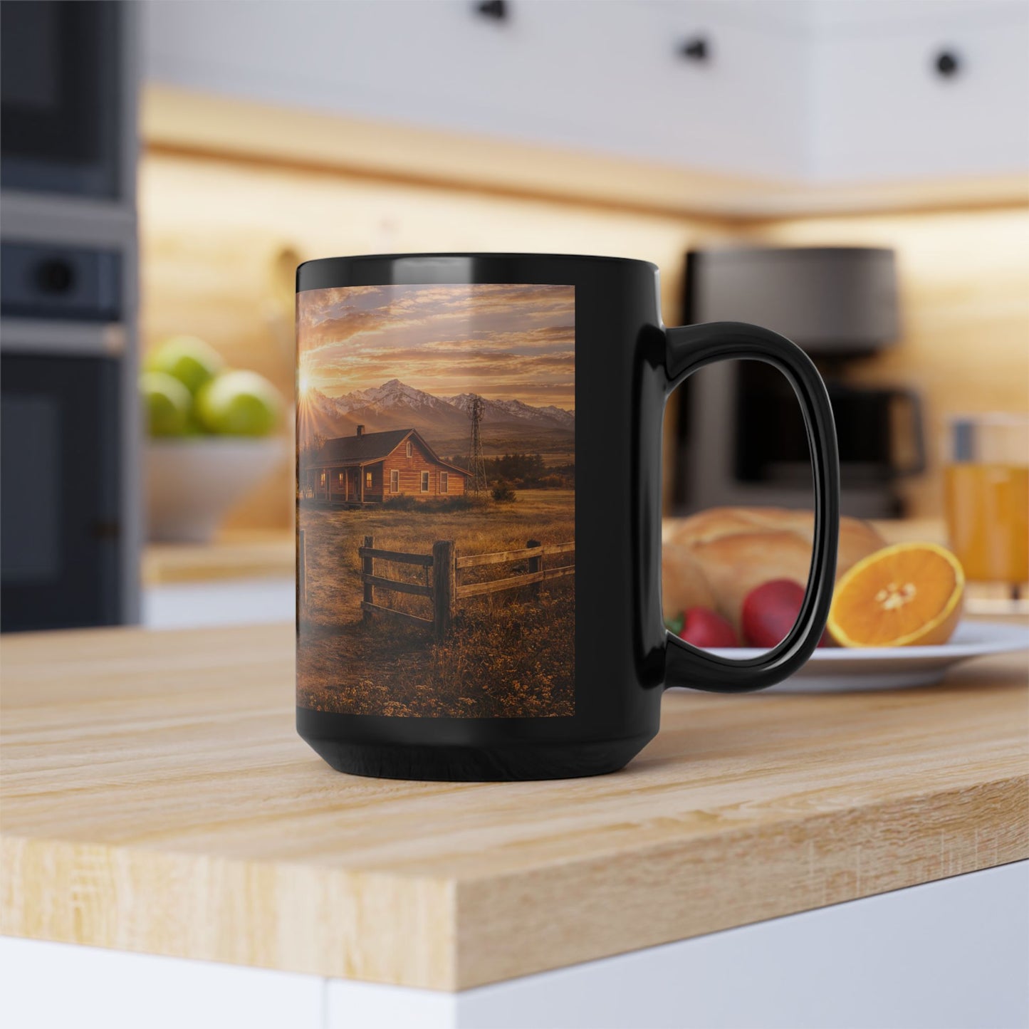 Country Sunrise Tractor Mug — Rustic Farmhouse 15oz Coffee Cup