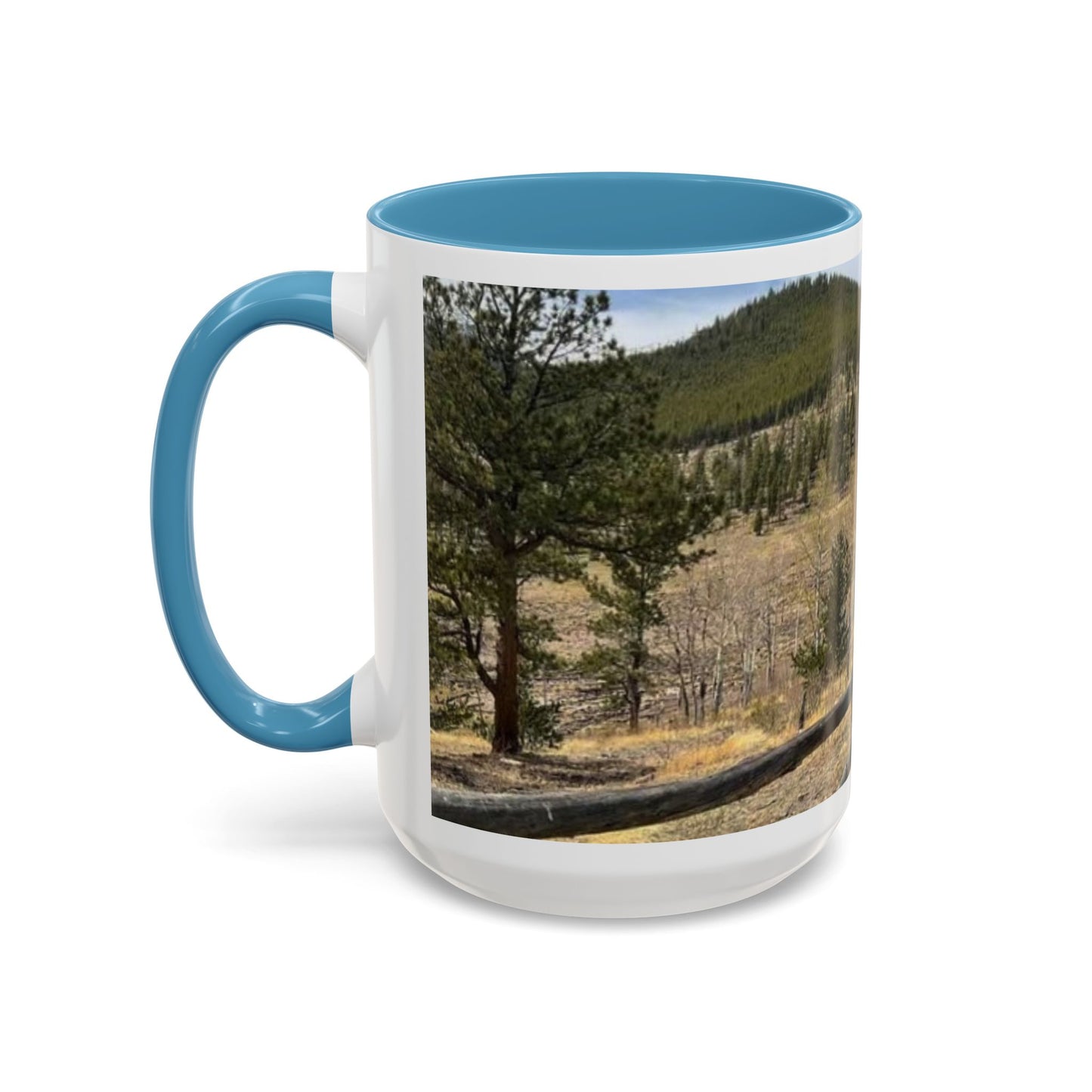 Empire Colorado Mountains Accent Coffee Mug — Scenic Pine Forest & Rustic Fence 11oz/15oz