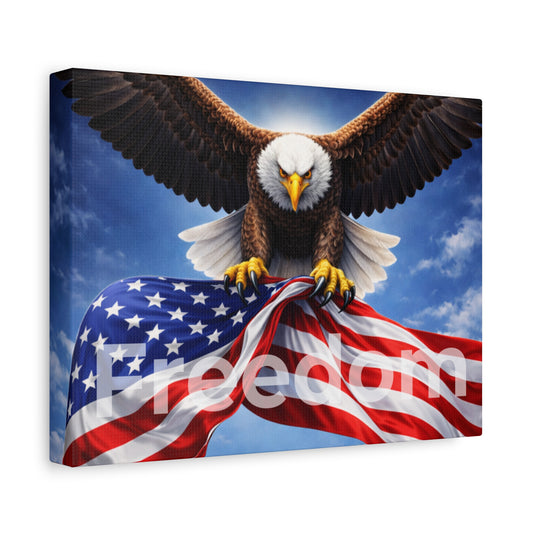 Patriotic Eagle & American Flag Canvas – "Freedom" Matte Stretched Wall Art