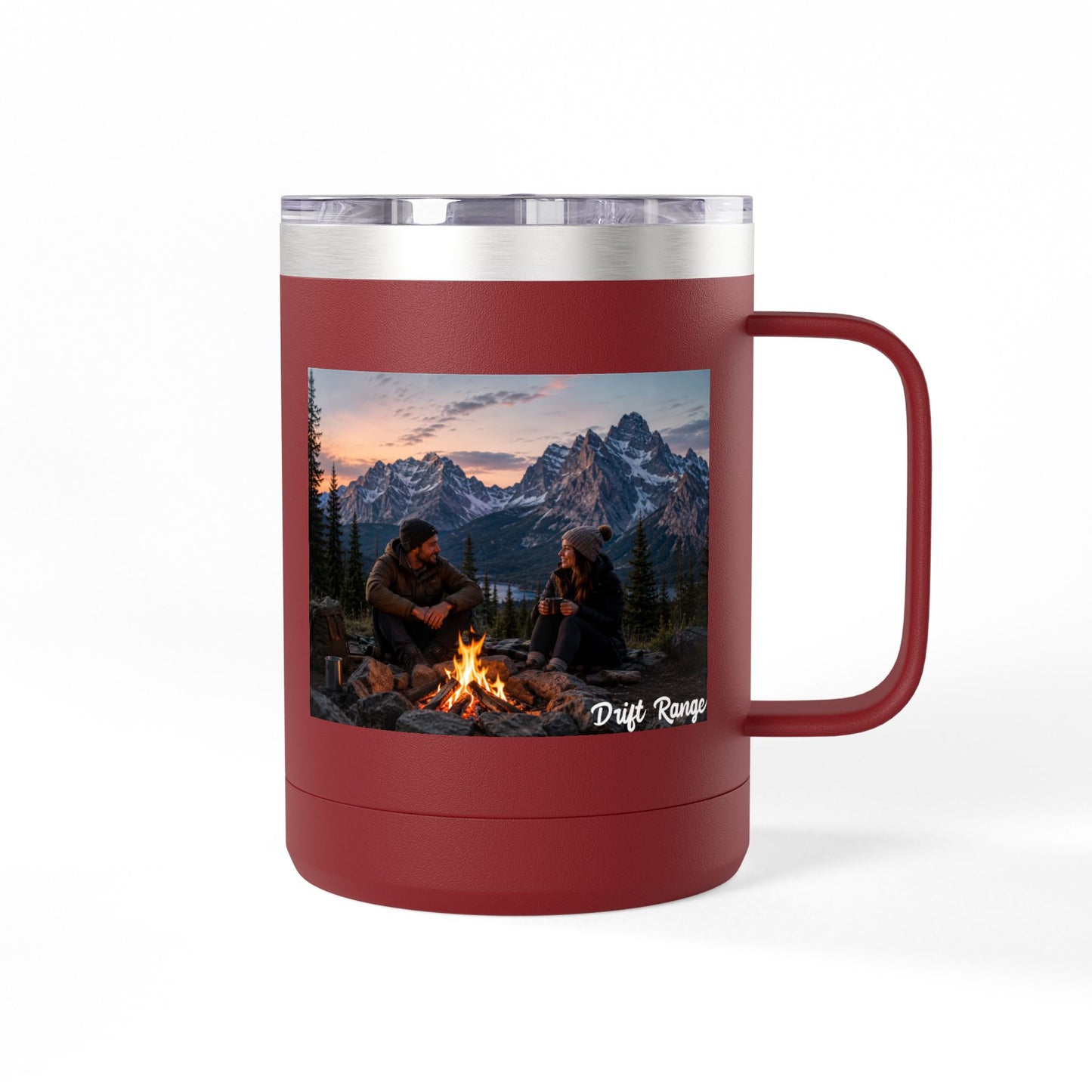 Campfire Mountain Travel Mug — 'Drift Range' 15oz Insulated Coffee Tumbler