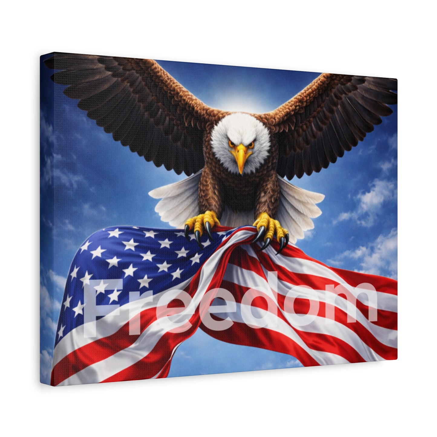 Patriotic Eagle & American Flag Canvas – "Freedom" Matte Stretched Wall Art