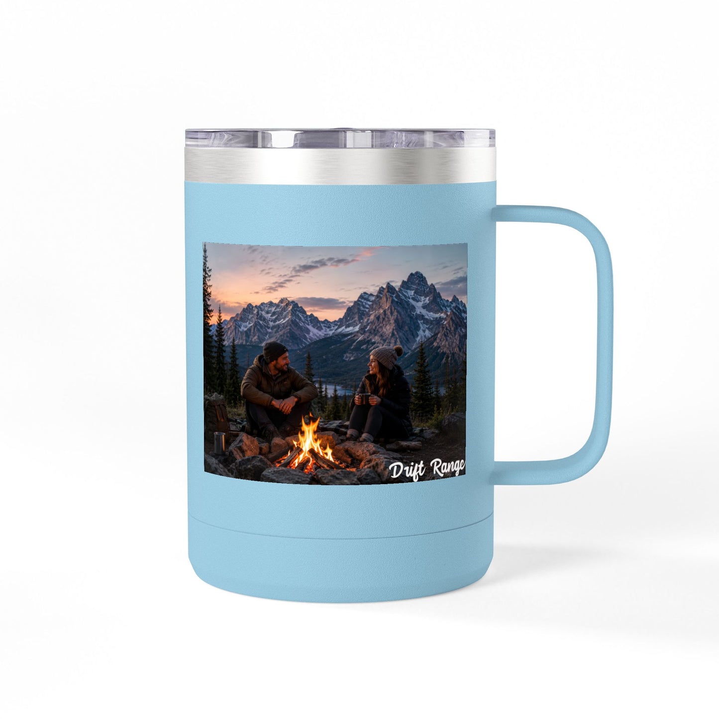 Campfire Mountain Travel Mug — 'Drift Range' 15oz Insulated Coffee Tumbler