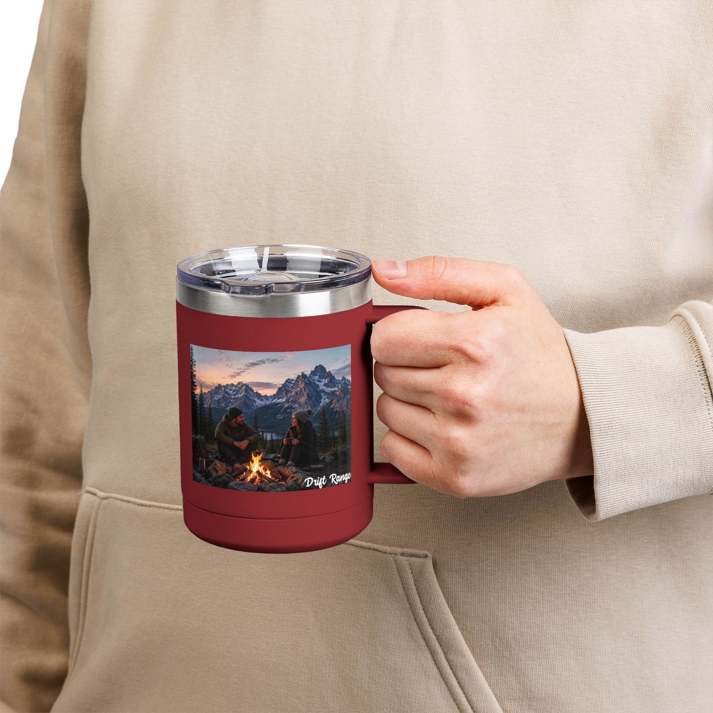 Campfire Mountain Travel Mug — 'Drift Range' 15oz Insulated Coffee Tumbler