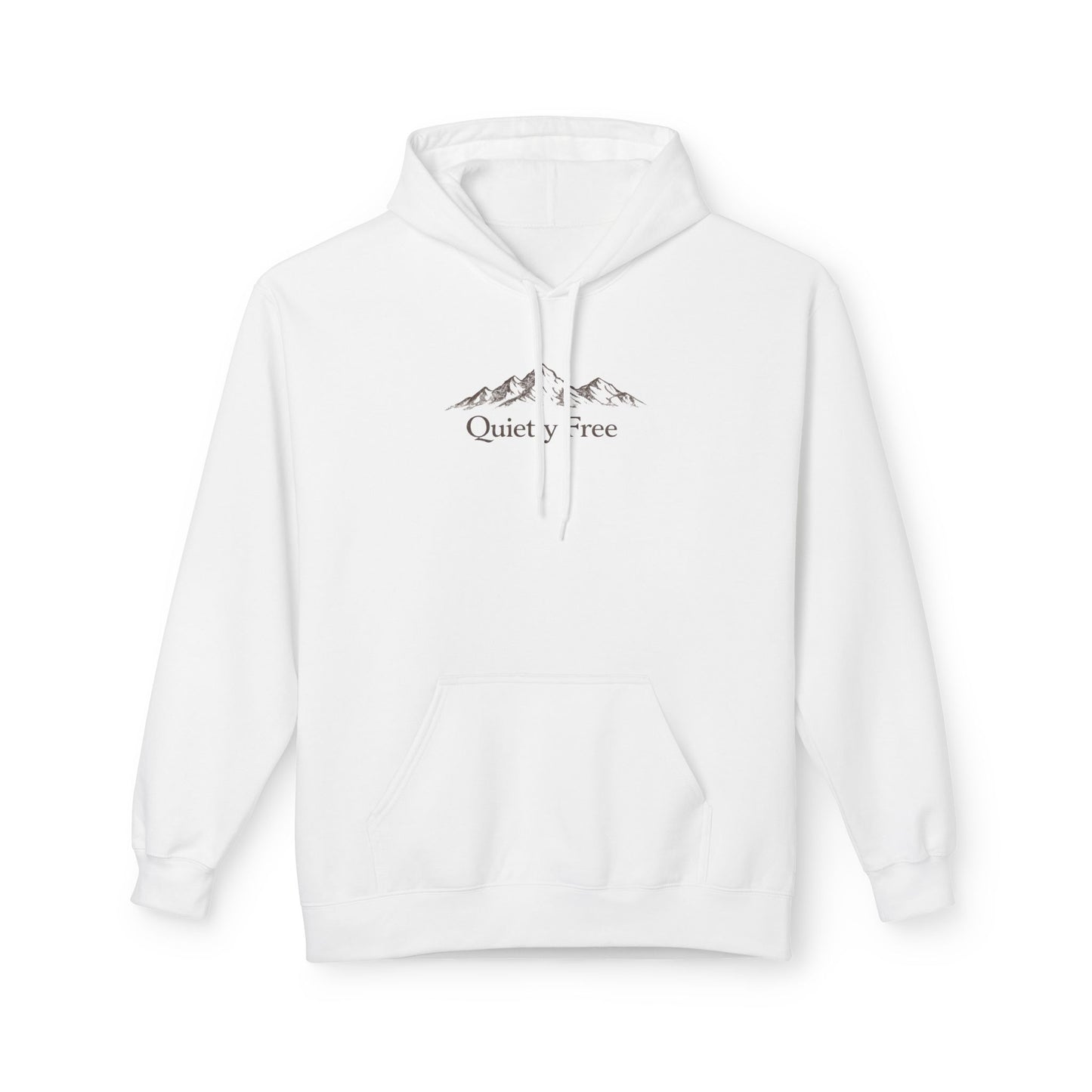 Quiet & Free Mountain Hoodie — Minimal Nature Graphic Pullover