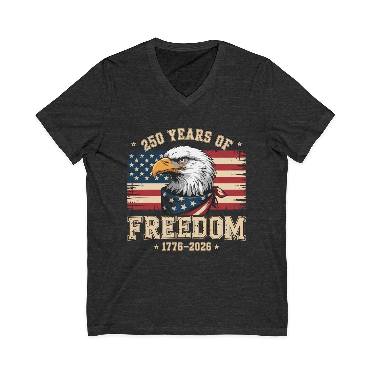 Freedom 250th V-Neck Tee - Bald Eagle & American Flag 1776-2026