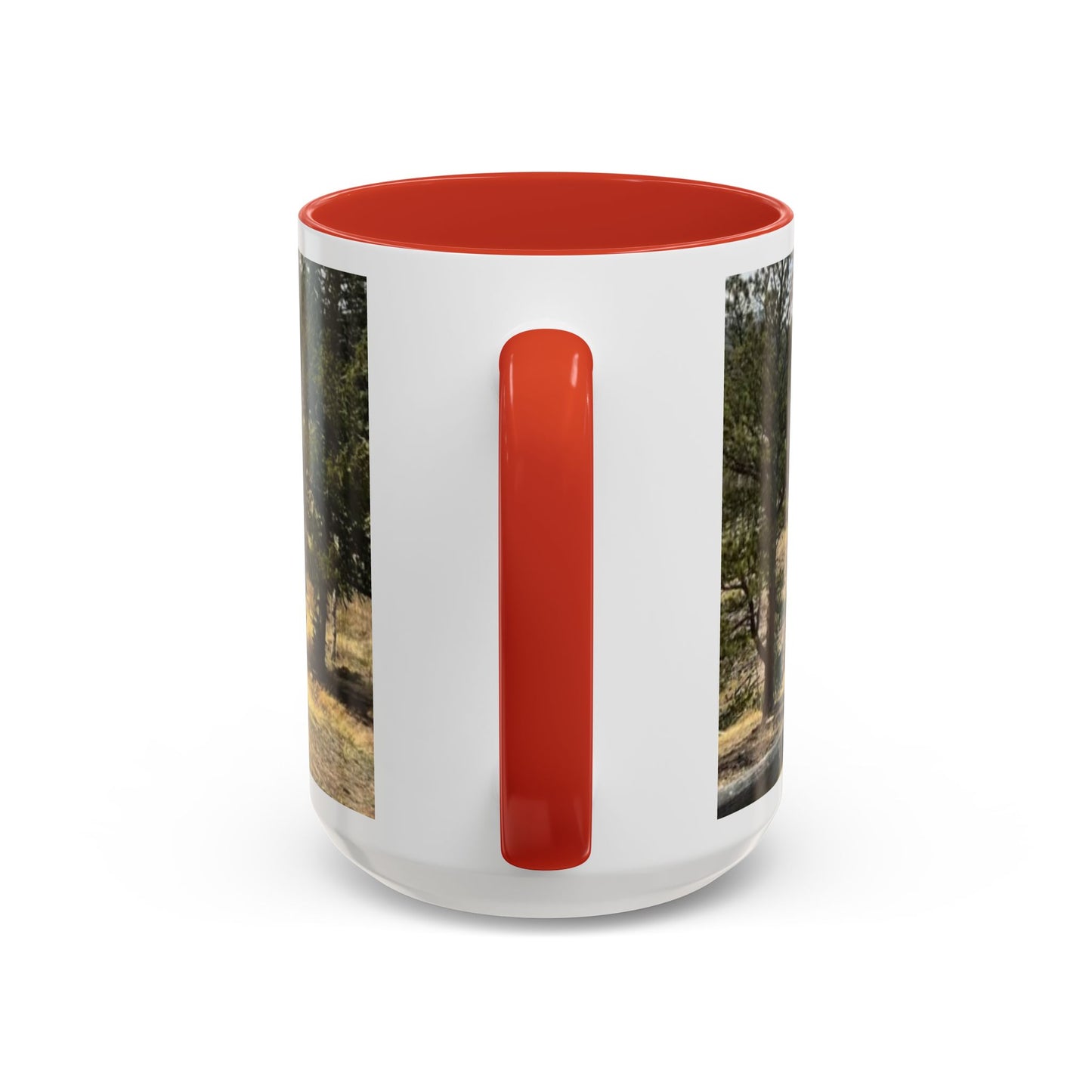 Empire Colorado Mountains Accent Coffee Mug — Scenic Pine Forest & Rustic Fence 11oz/15oz