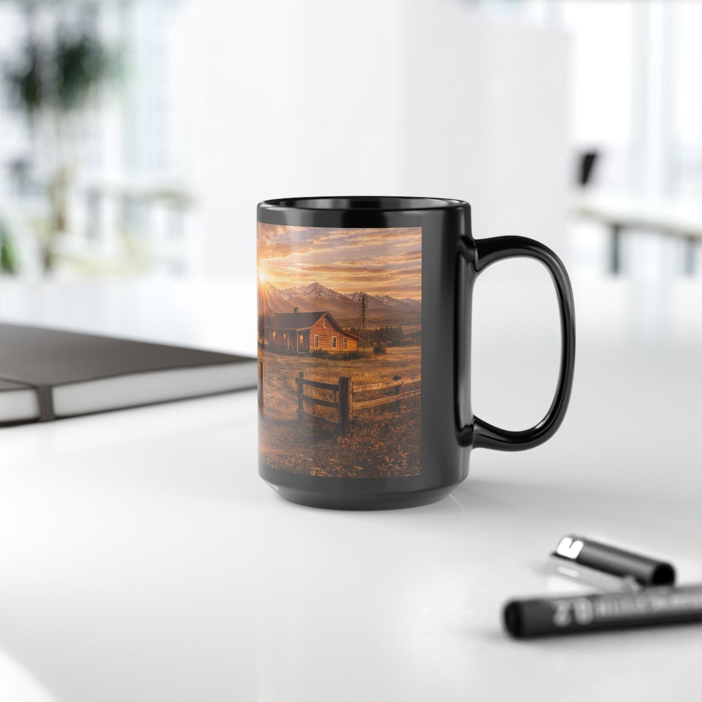 Country Sunrise Tractor Mug — Rustic Farmhouse 15oz Coffee Cup
