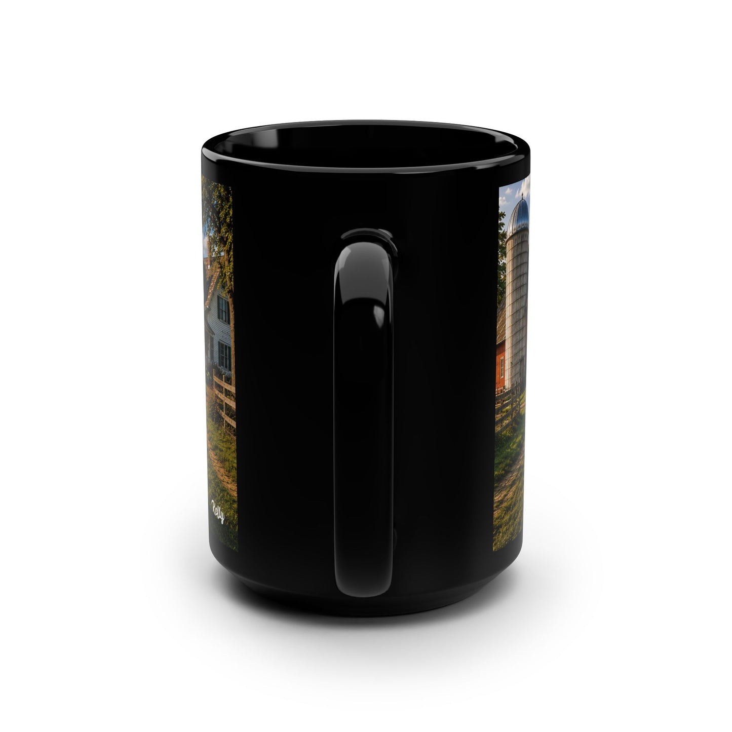 Vintage Tractor Farm Scene Ceramic 15oz Black Coffee Mug