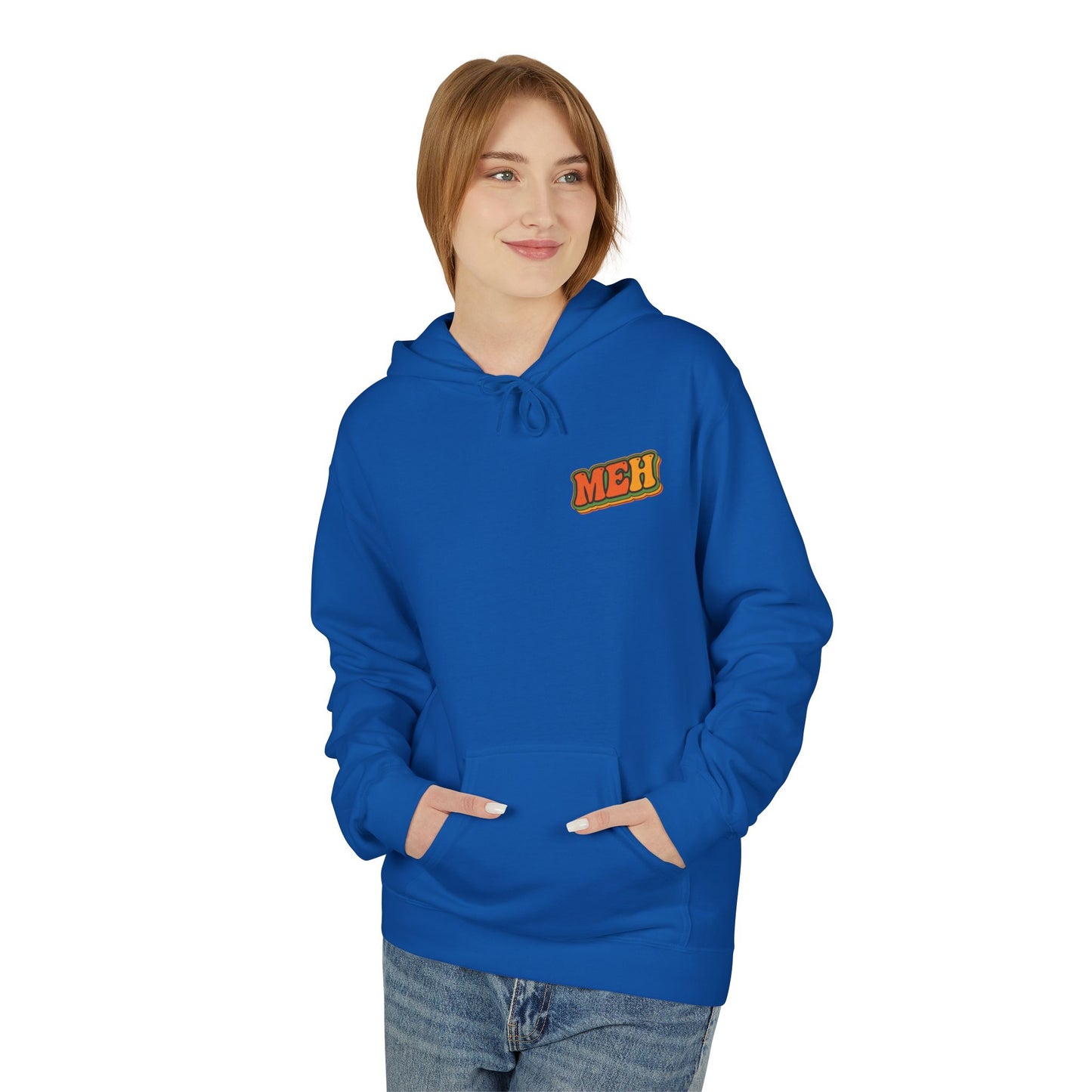 Meh Graphic Hoodie — Casual Retro Typography Pullover