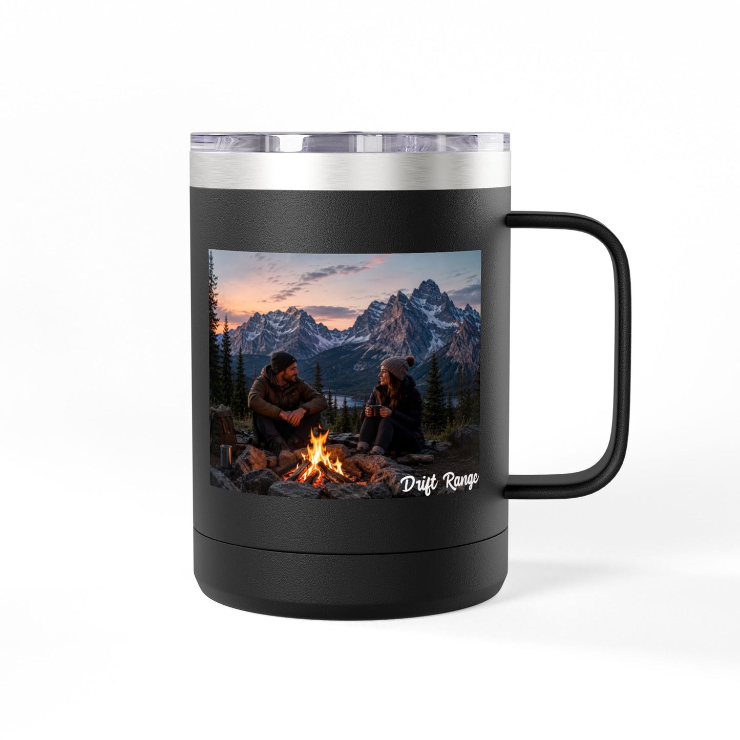 Campfire Mountain Travel Mug — 'Drift Range' 15oz Insulated Coffee Tumbler