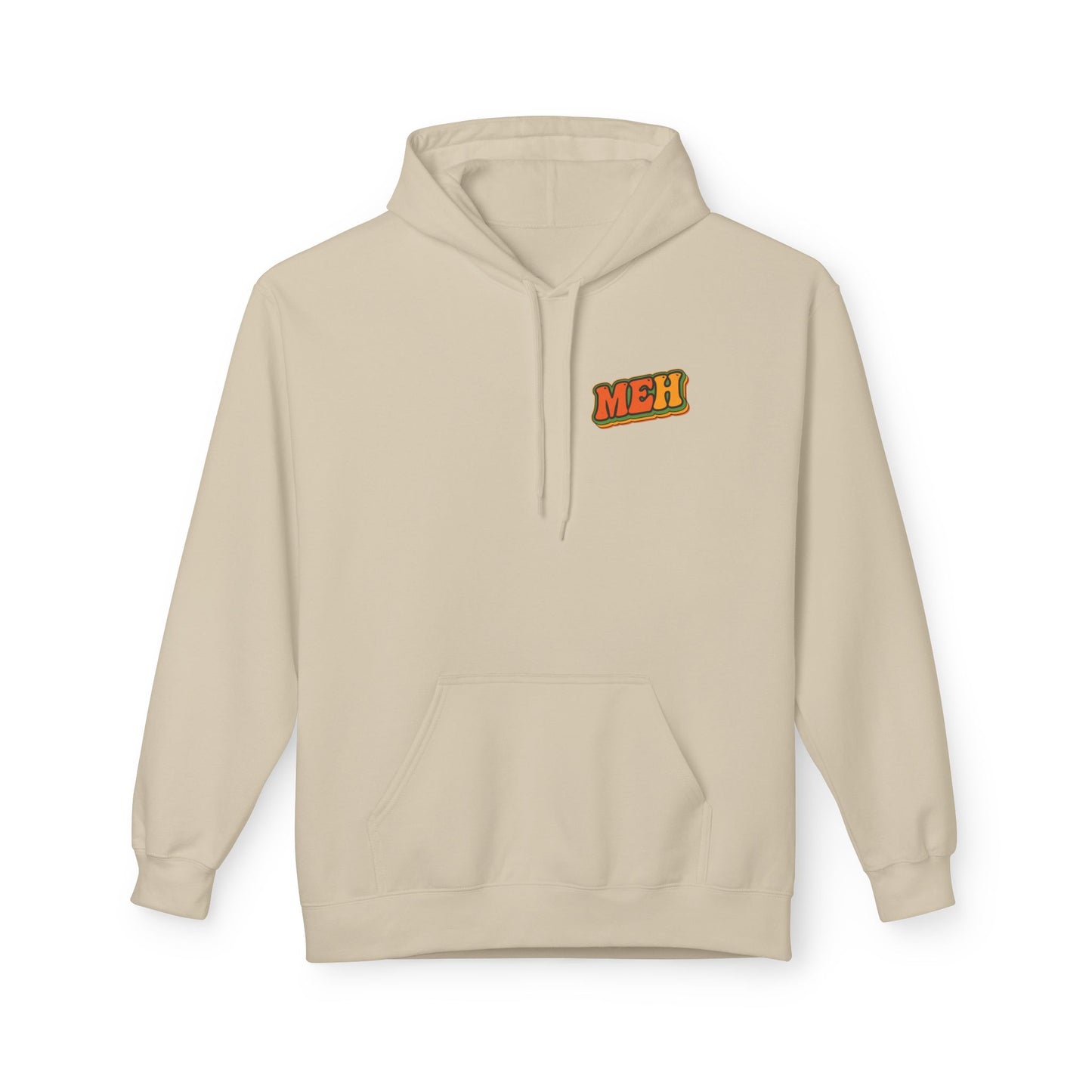 Meh Graphic Hoodie — Casual Retro Typography Pullover