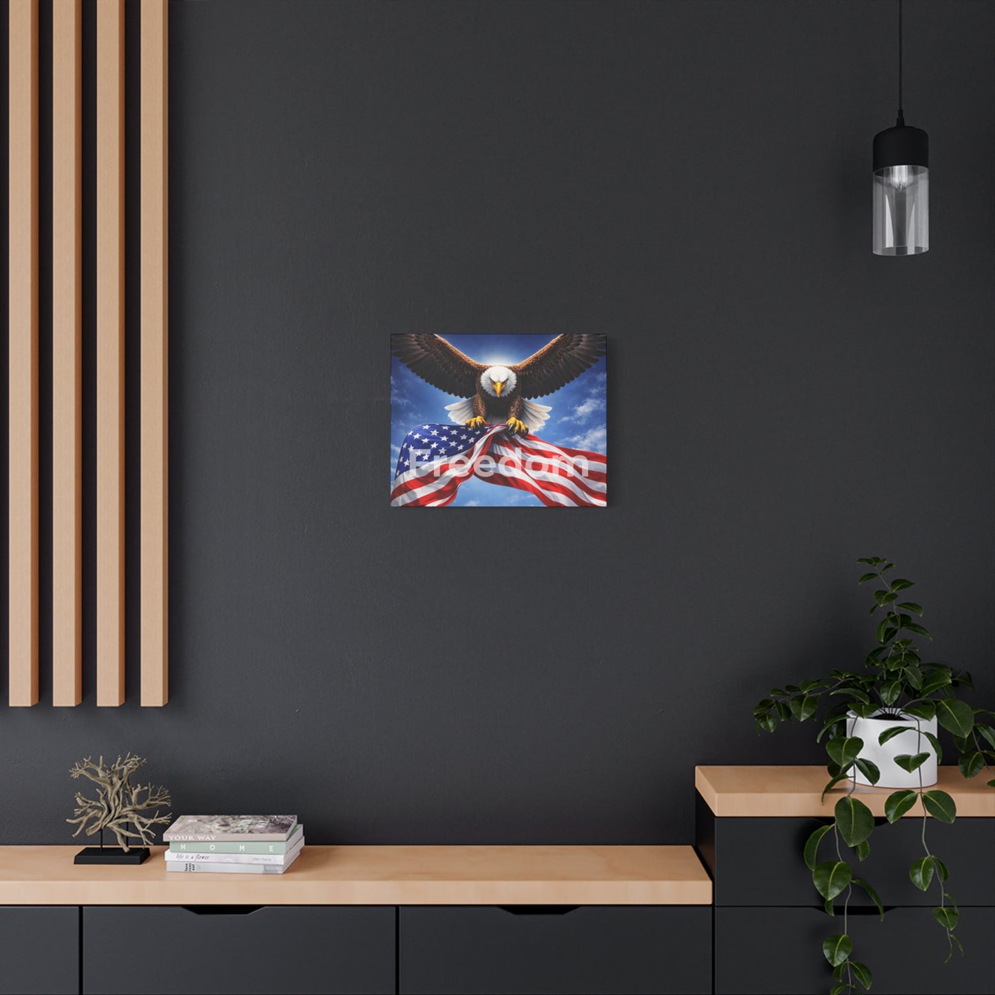 Patriotic Eagle & American Flag Canvas – "Freedom" Matte Stretched Wall Art
