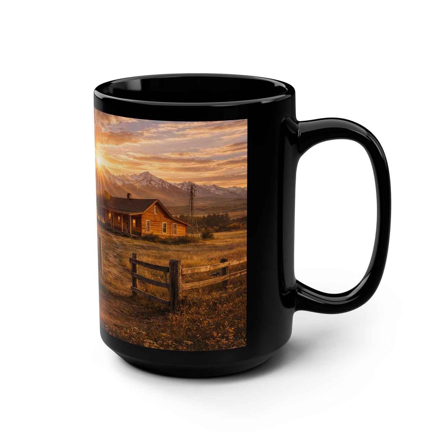Country Sunrise Tractor Mug — Rustic Farmhouse 15oz Coffee Cup