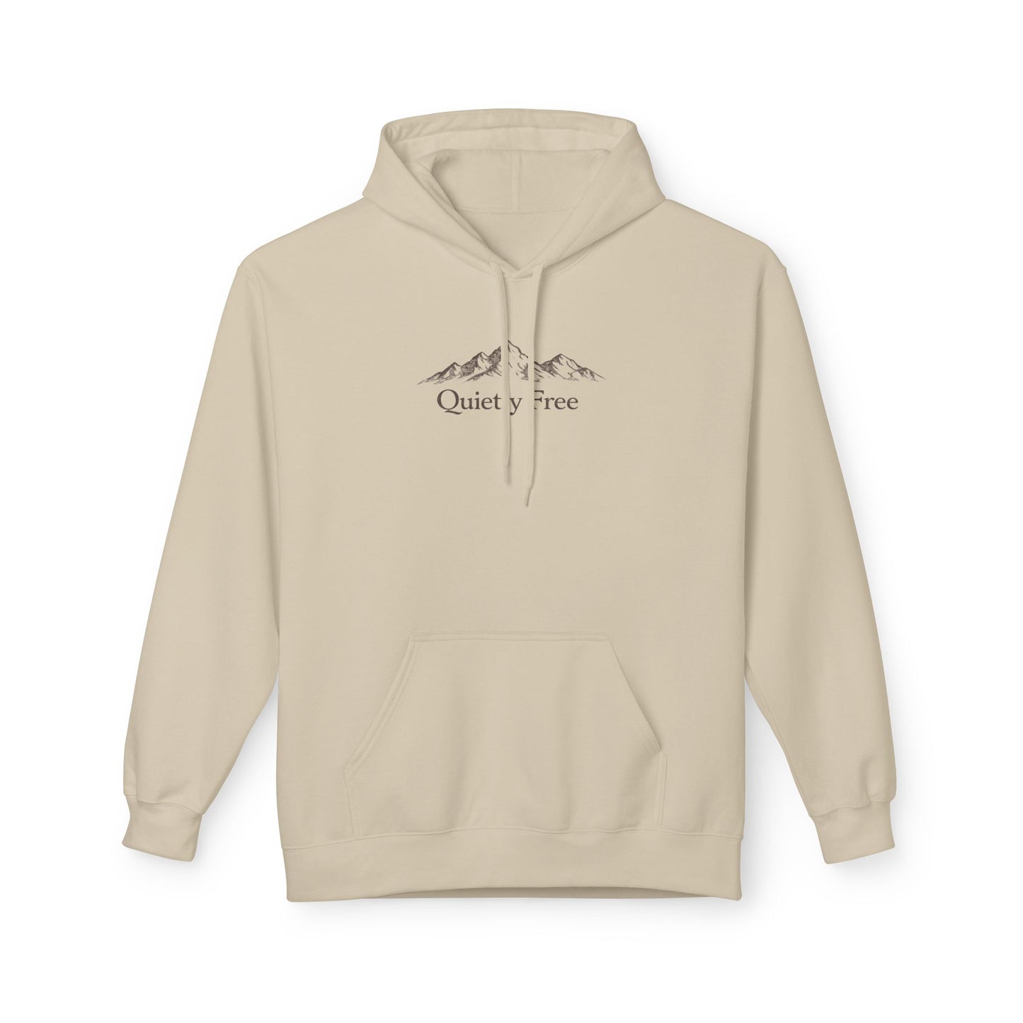Quiet & Free Mountain Hoodie — Minimal Nature Graphic Pullover