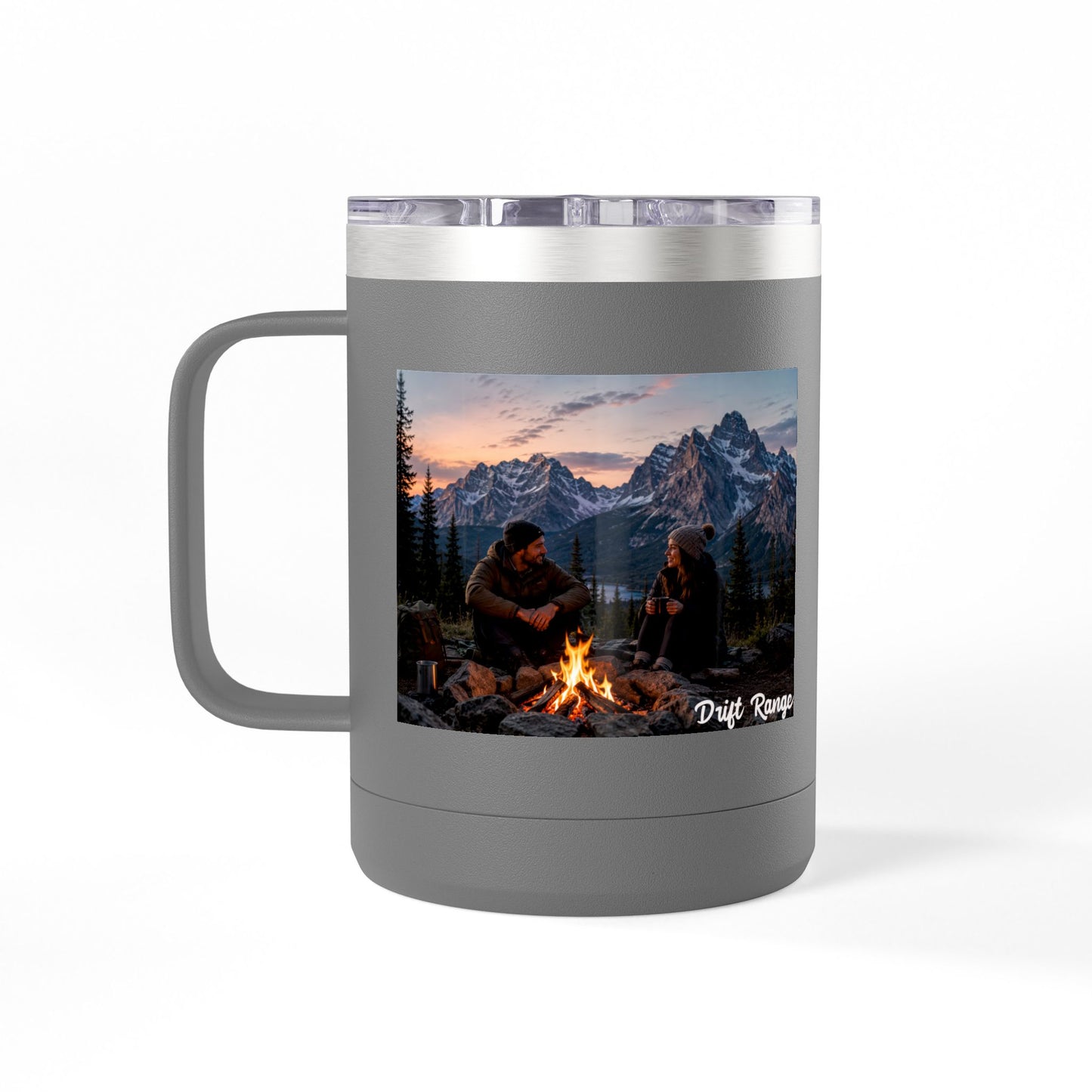 Campfire Mountain Travel Mug — 'Drift Range' 15oz Insulated Coffee Tumbler