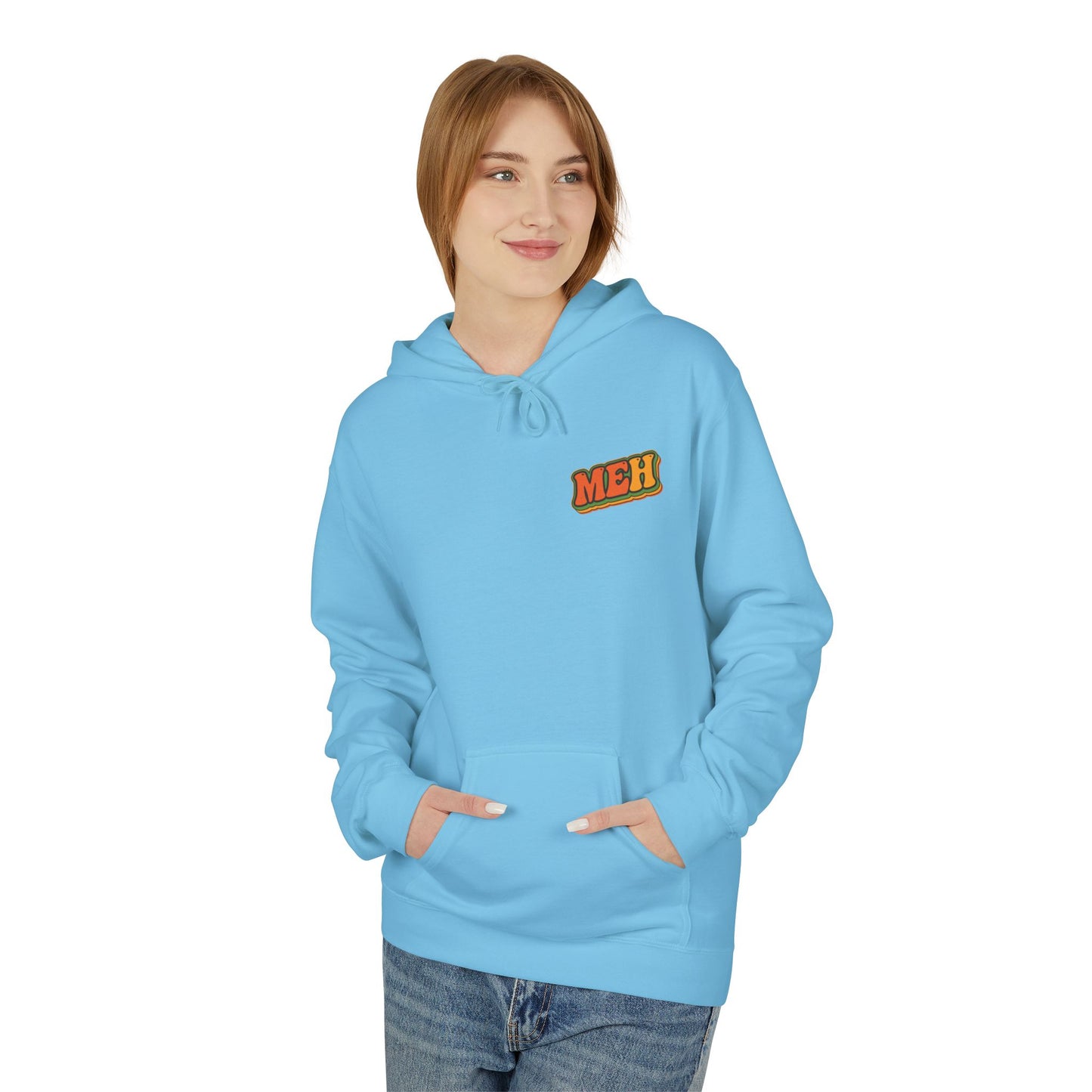Meh Graphic Hoodie — Casual Retro Typography Pullover