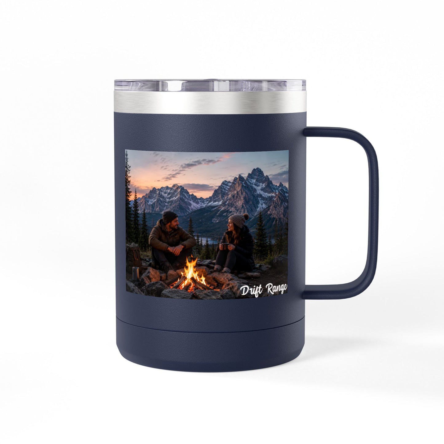 Campfire Mountain Travel Mug — 'Drift Range' 15oz Insulated Coffee Tumbler