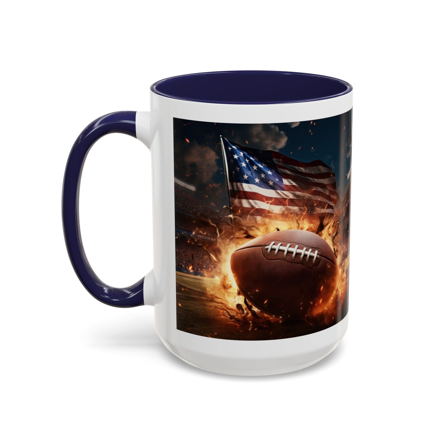 American Football Coffee Mug – Patriotic Flag & Fiery Football Accent Mug (15oz)