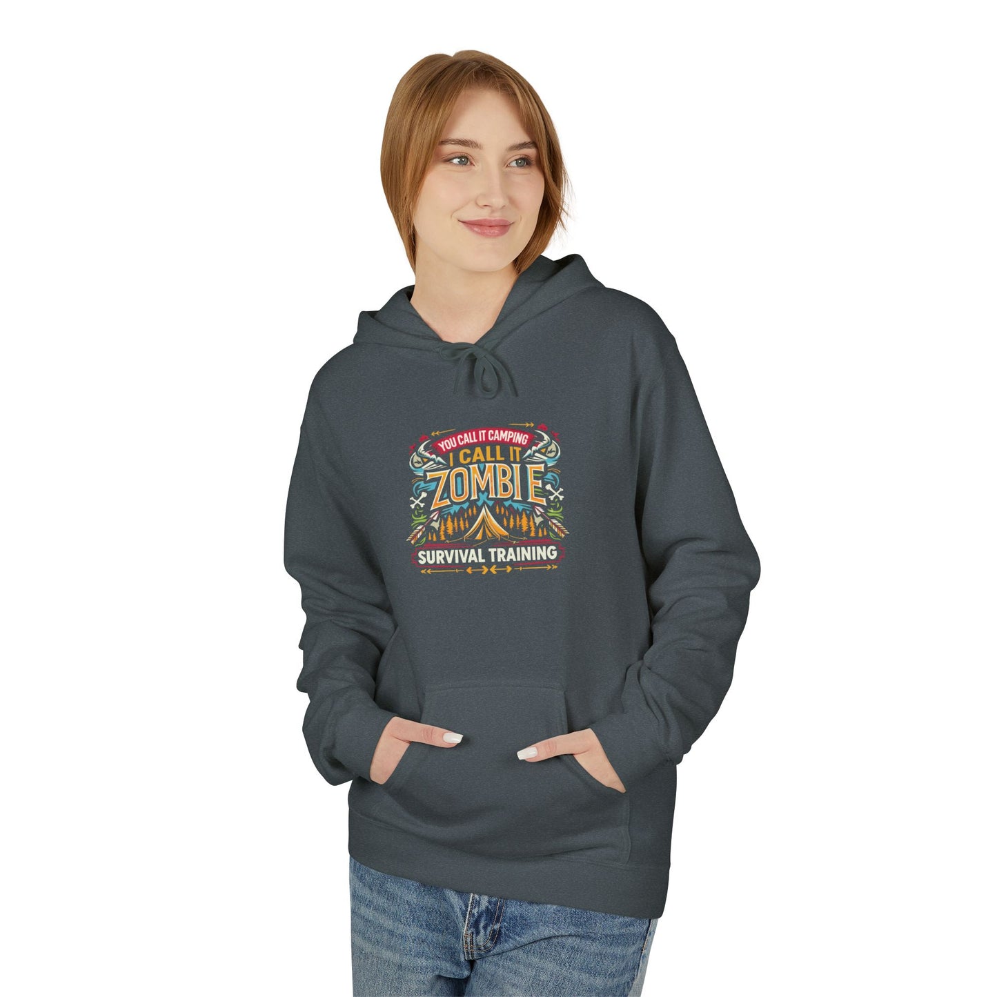 Zombie Survival Training Hoodie — Retro Tropical Camping Graphic