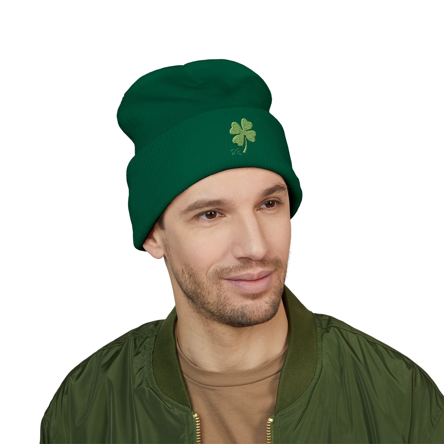 Embroidered Shamrock Cuffed Beanie