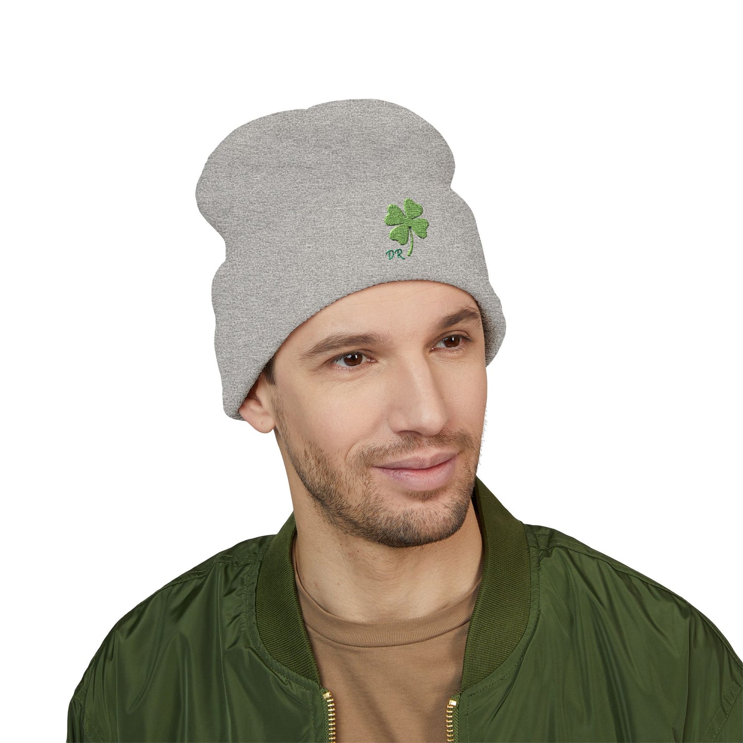 Embroidered Shamrock Cuffed Beanie