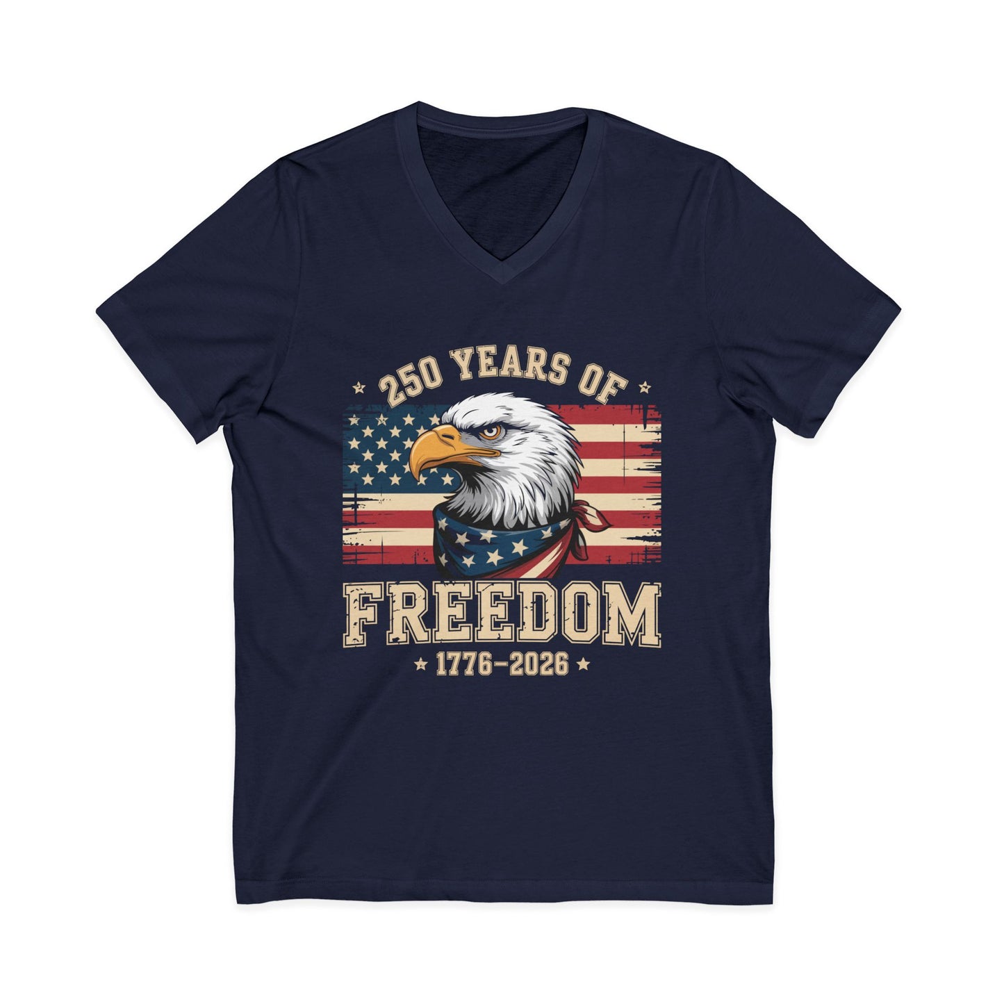 Freedom 250th V-Neck Tee - Bald Eagle & American Flag 1776-2026